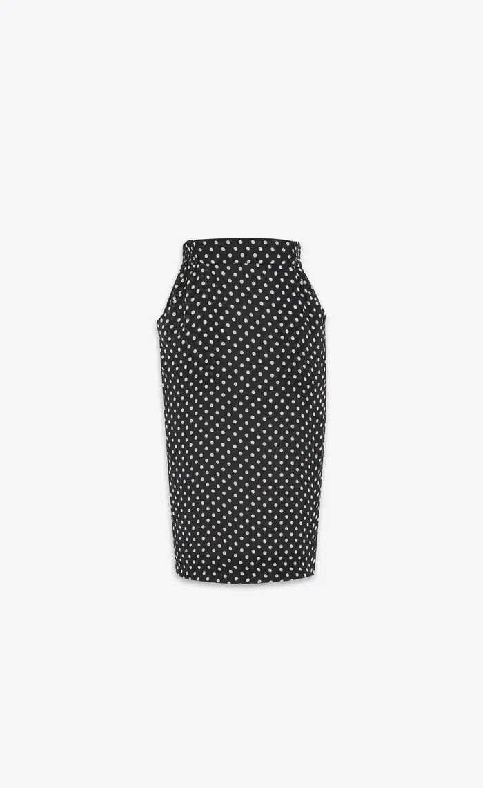 Saint Laurent Paris oc11z1125 777267 Pencil Skirt in Dotted Silk Charmeuse Size 30" / US 8 / IT 44 - 1 Thumbnail
