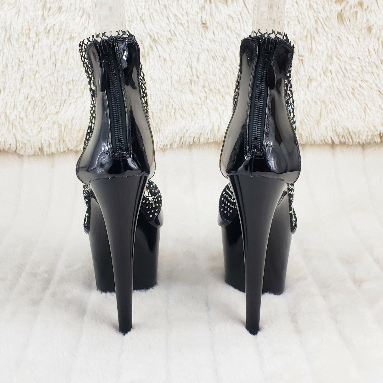 Other Adore 765RM Black Patent Rhinestone Mesh Platform Sandals 7" Size US 9 / IT 39 - 6 Thumbnail