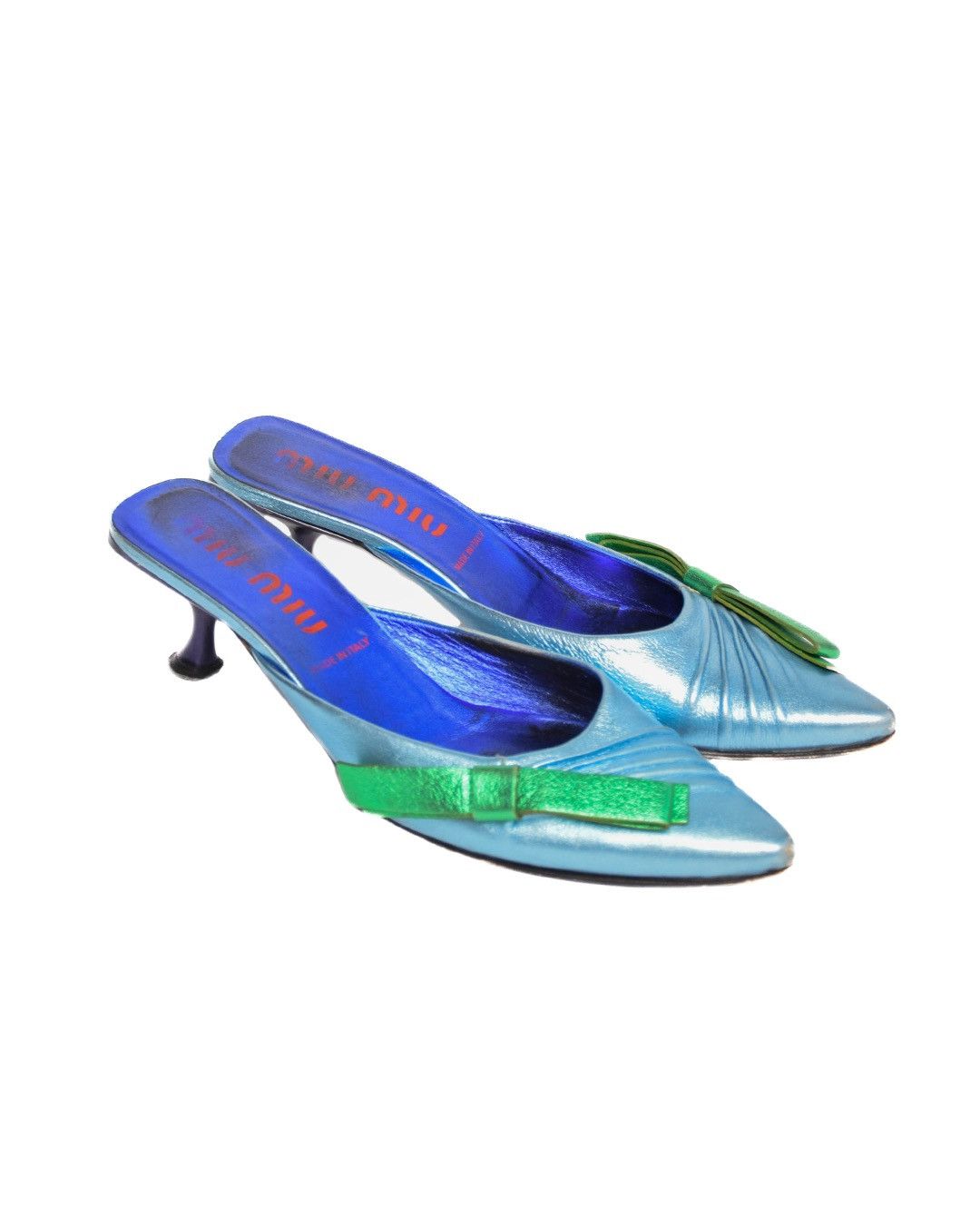 Miu Miu Miu Miu S/S2000 Bow Metallic Leather Mules Size US 8 / IT 38 - 1 Thumbnail