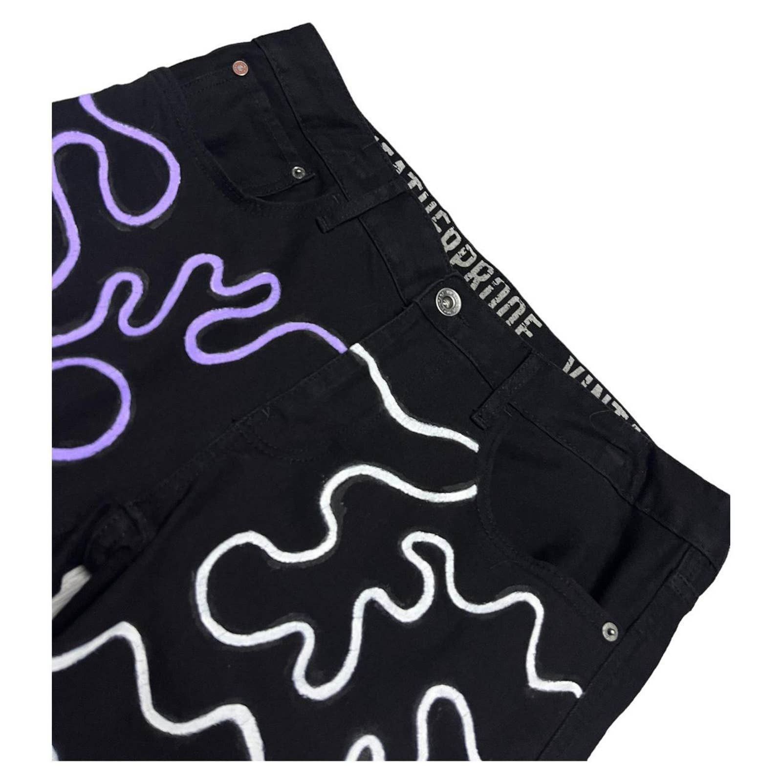 Other Custom Painted Haring Design Black Denim Jeans Size US 36 / EU 52 - 2 Thumbnail