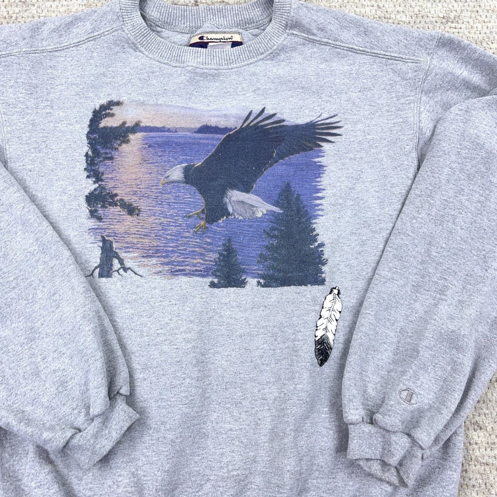 George VINTAGE George Sweatshirt Men Medium Gray Crewneck Fleece Graphic Print Bald Eagle Nature 90s Size US M / EU 48-50 / 2 - 2 Thumbnail