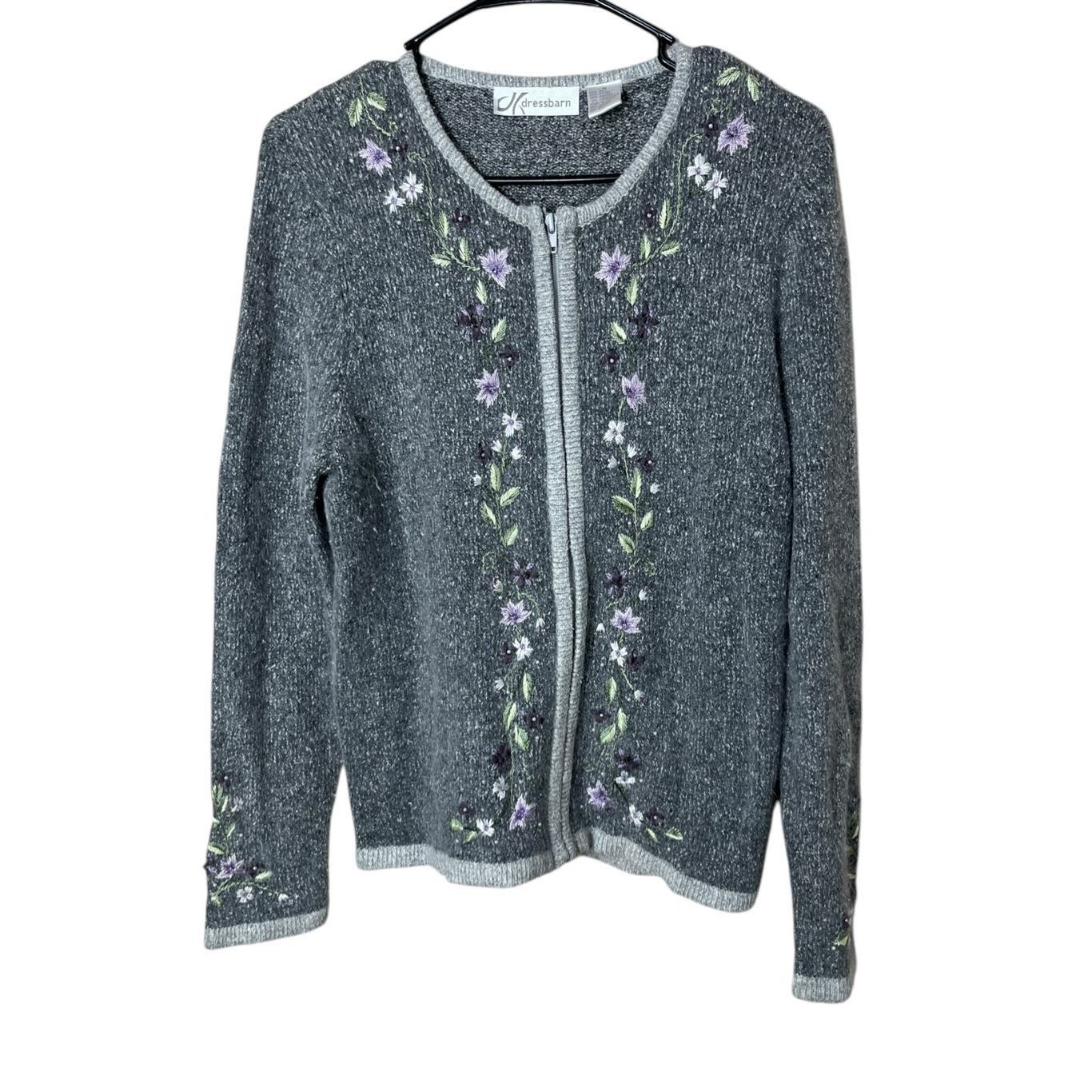 Other Vintage Dressbarn Cardigan M Gray Purple Embroidered Floral Size M / US 6-8 / IT 42-44 - 1 Thumbnail