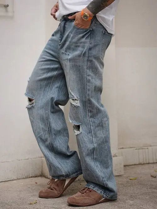Jean RIPPED washed VIntage 90s retro jeans Size US 32 / EU 48 - 4 Thumbnail
