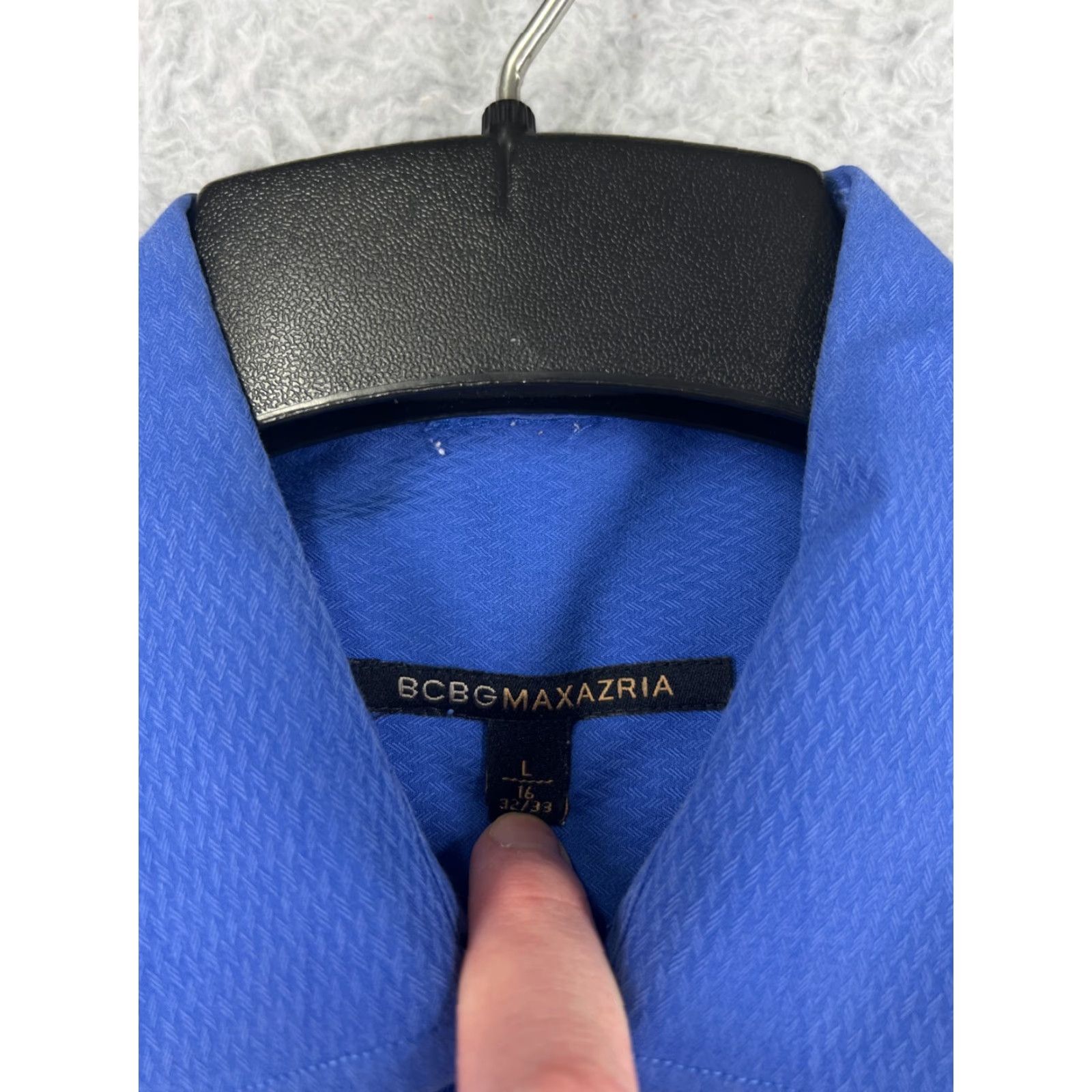Bcbgmaxazria BCBGMAXAZRIA Shirt Mens Large Blue Dress Button Up 100% Cotton Pocket Collared Size 42R - 3 Thumbnail