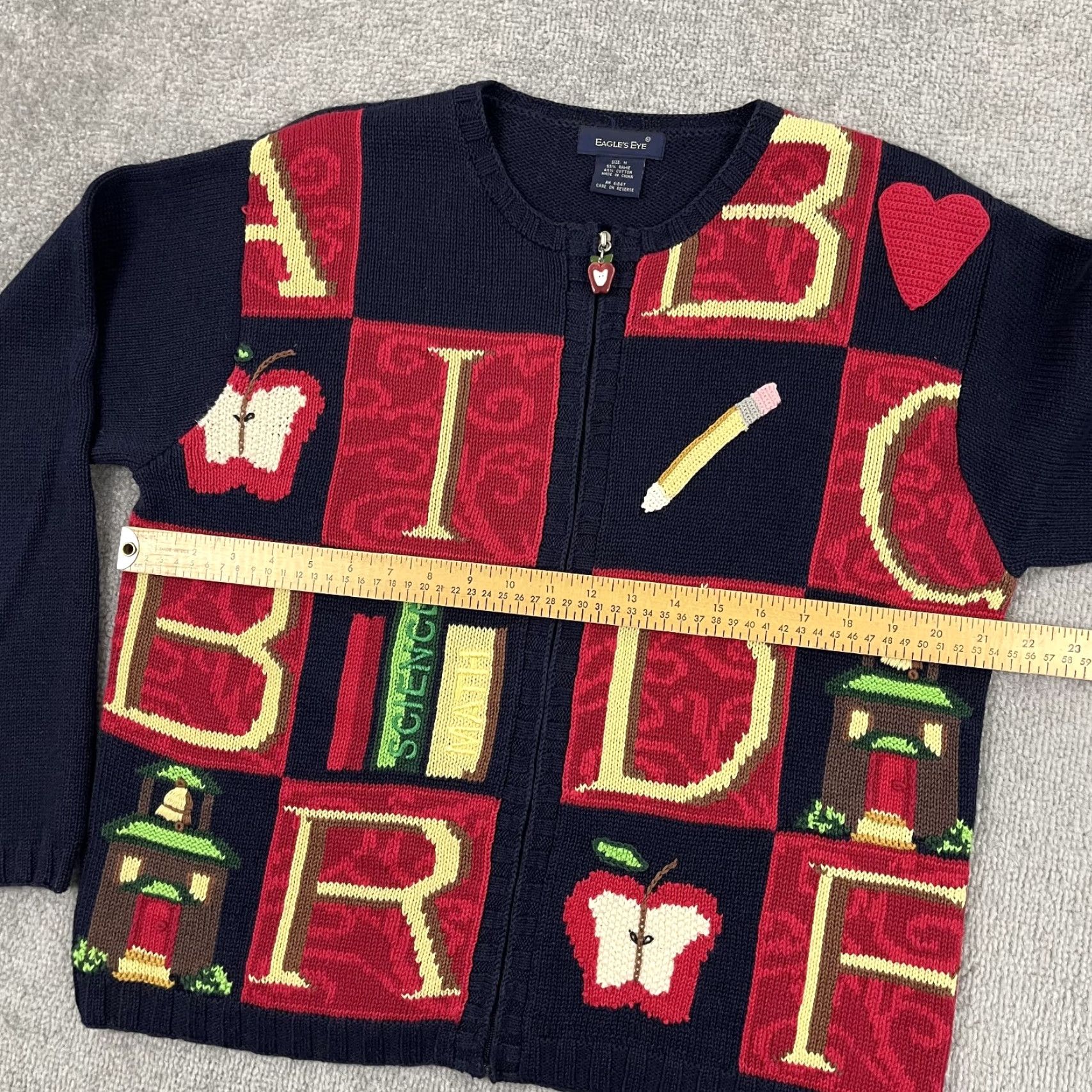 Vintage VINTAGE Eagles Eye Sweater Womens M Cardigan Zip School Teacher Academia Apples Blue Knit Crew Neck Regular Fit Size M / US 6-8 / IT 42-44 - 4 Thumbnail