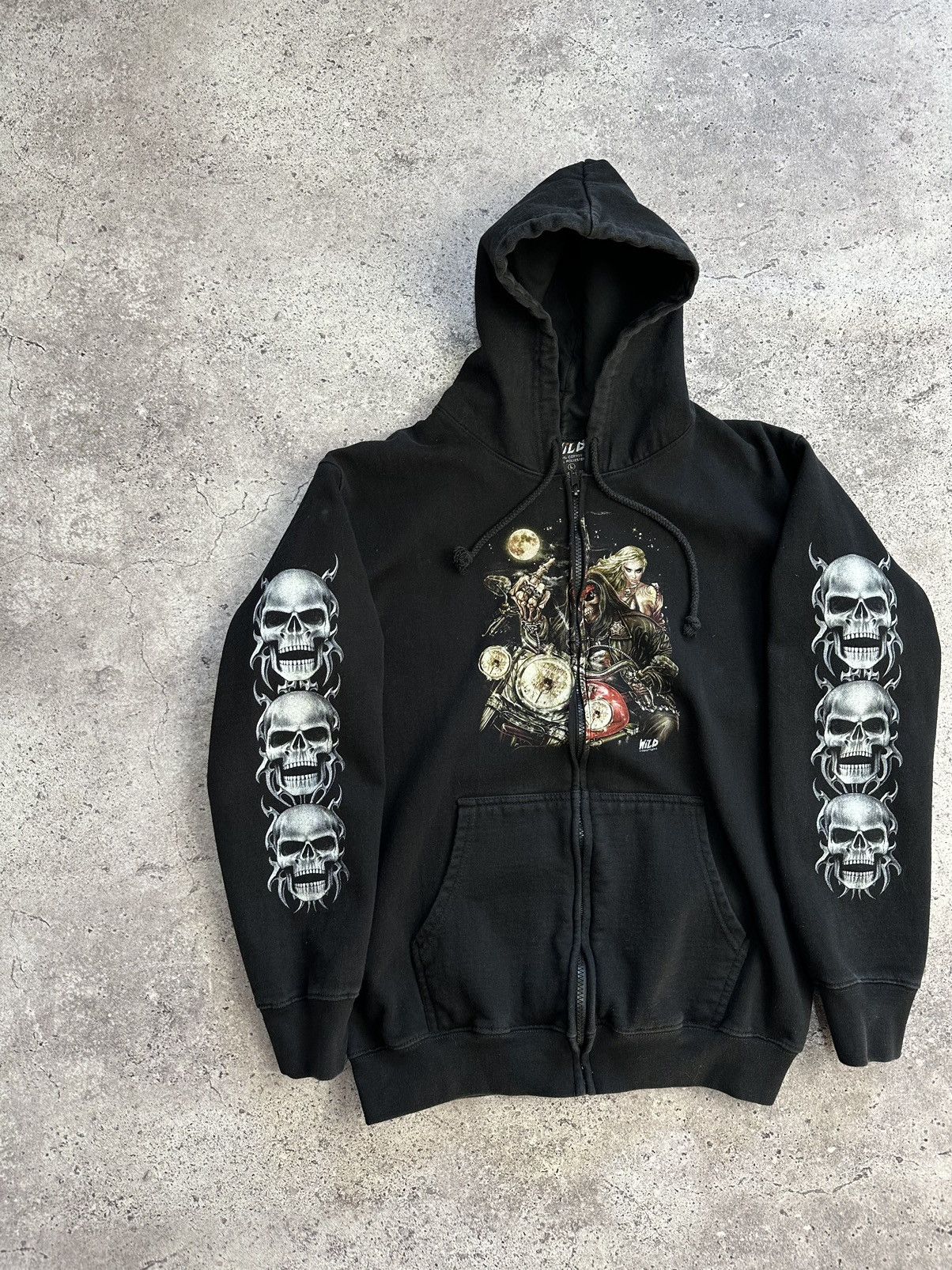 Japanese Brand × Vintage Vintage Distressed Hoodie Death Big Logo Y2K Ed Hardy Style Size US M / EU 48-50 / 2 - 5 Thumbnail