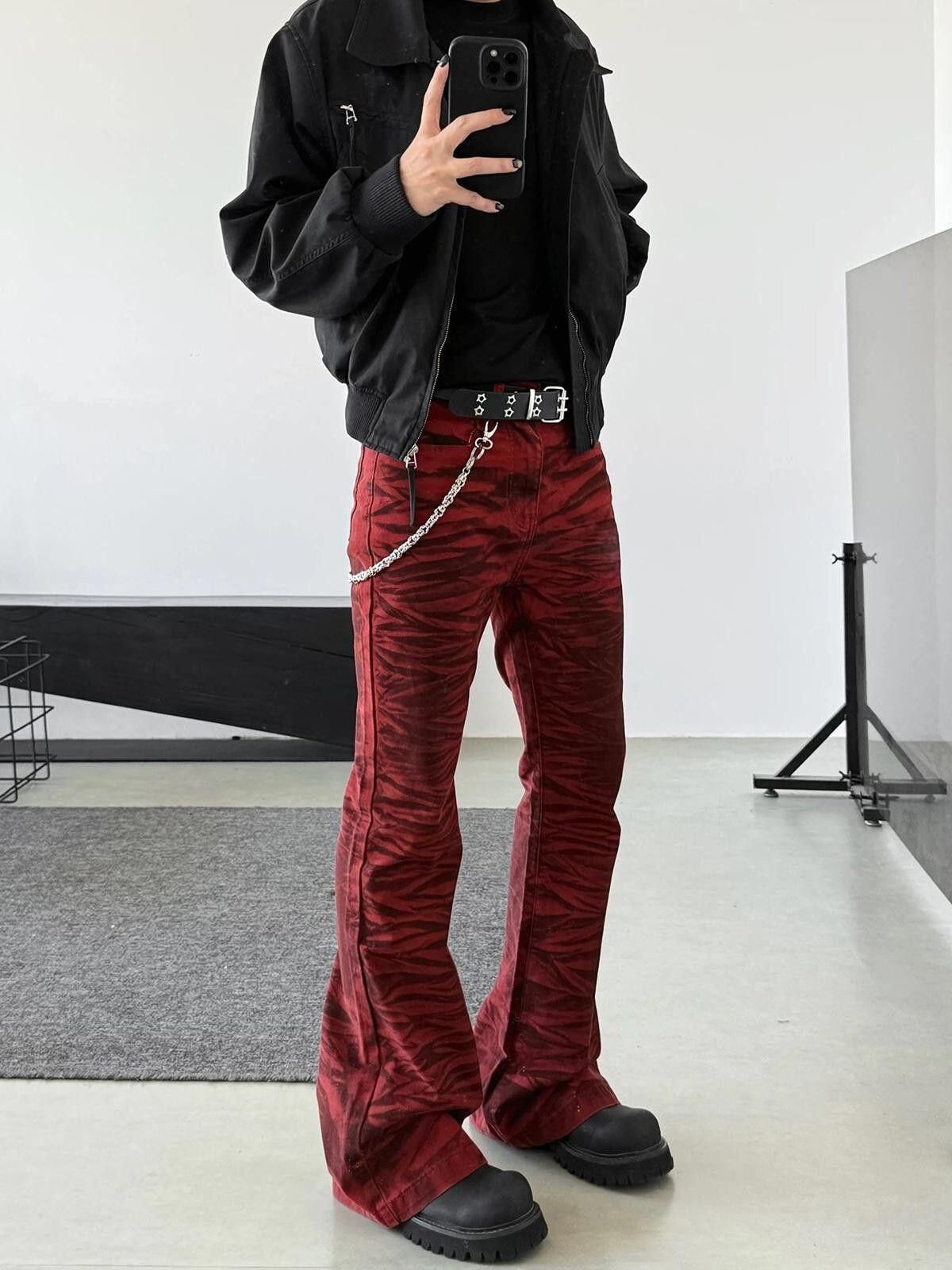 Other Red Flared Stacked Tiger Print Pants Size US 28 / EU 44 - 1 Thumbnail