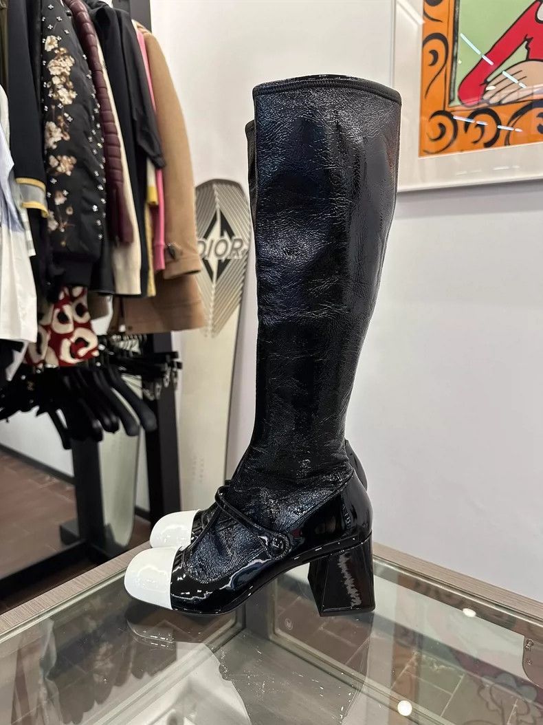 Prada MiuMiu Black and White Women’s Long Boots -2505 Size US 7.5 / EU 40-41 - 3 Thumbnail