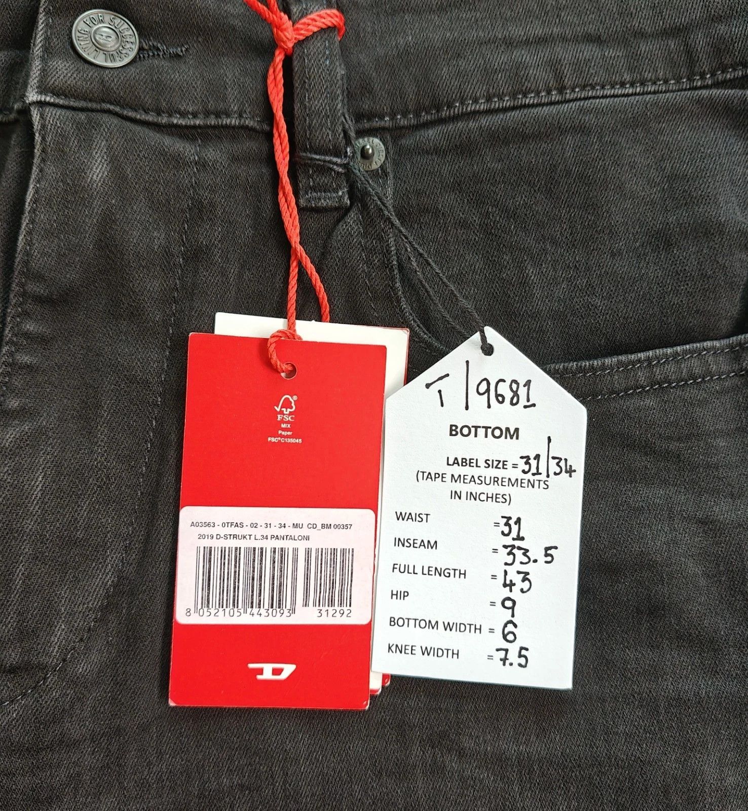 Diesel Diesel 2019 D-STRUKT L.34 MENS JEANS T/9681 Size US 31 - 6 Thumbnail