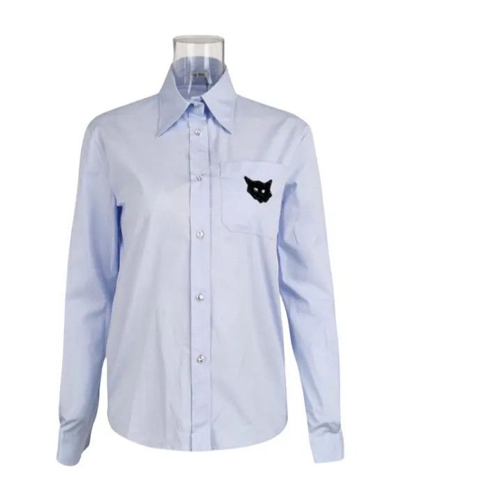 Miu Miu Classic Casual Embroidered Shirt Blue 0079