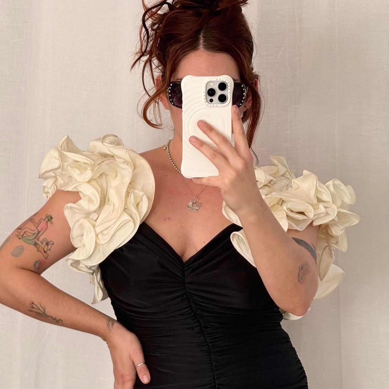 Vintage black + ivory ruffle couture dress Size L / US 10 / IT 46 - 5 Thumbnail