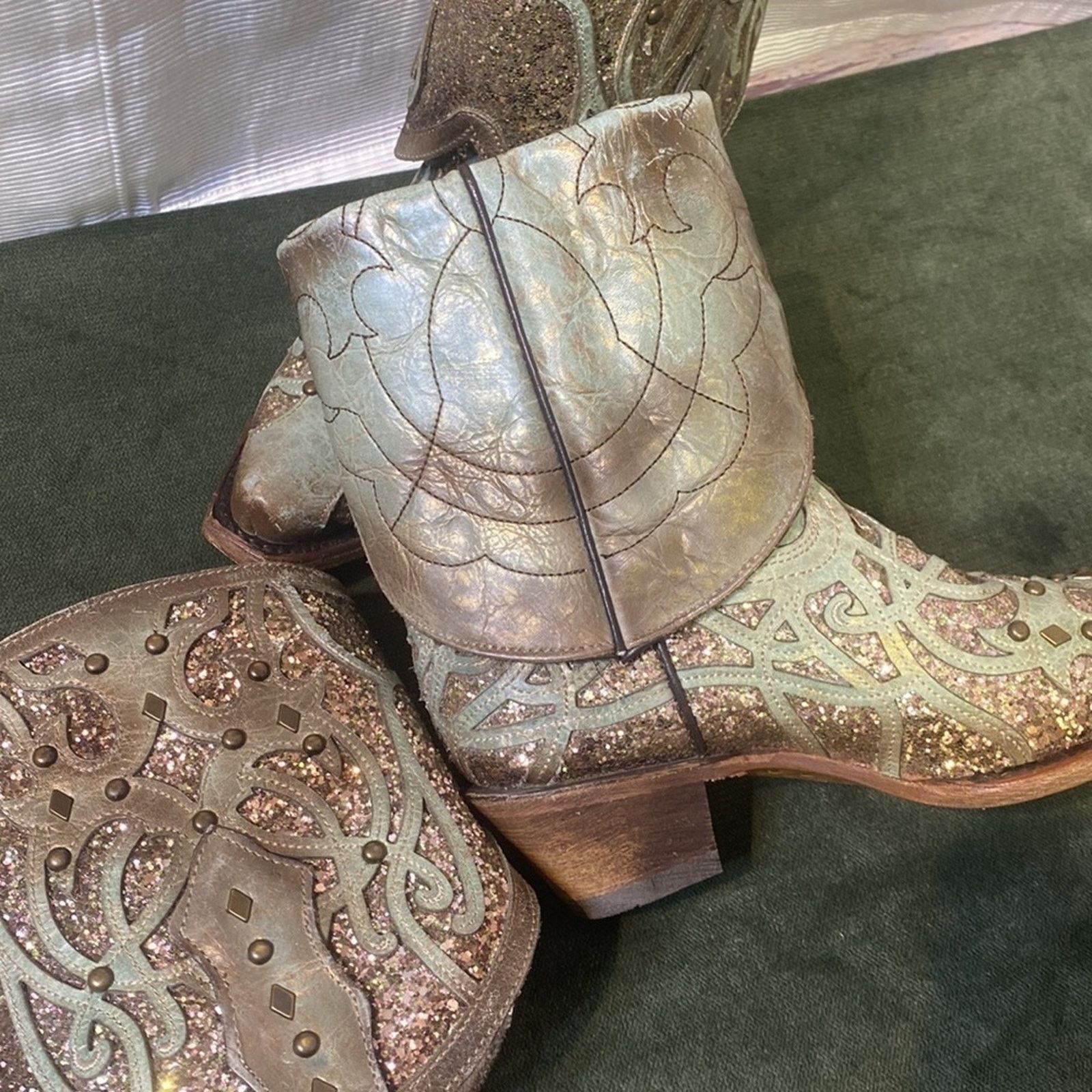 Corral NEW Corral handcrafted leather/sparkles-2 in 1 cowboy boots Size US 6 / IT 36 - 6 Thumbnail