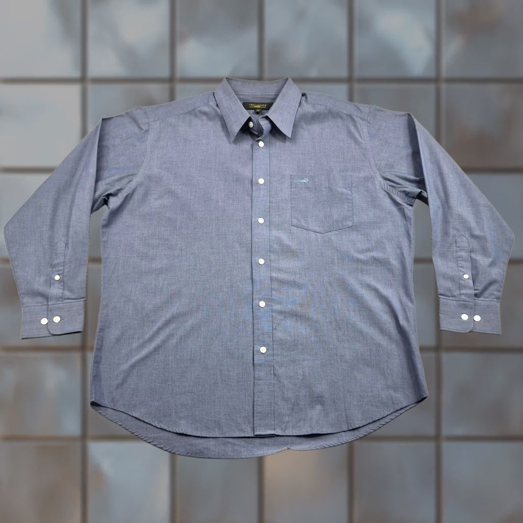 Vintage Crocodile Shirt Mens 17 34/35 Blue Solid Button Down Long Sleeve Dress Pocket Shirt Men Regular Size 17 Blue Size 46R - 1 Thumbnail