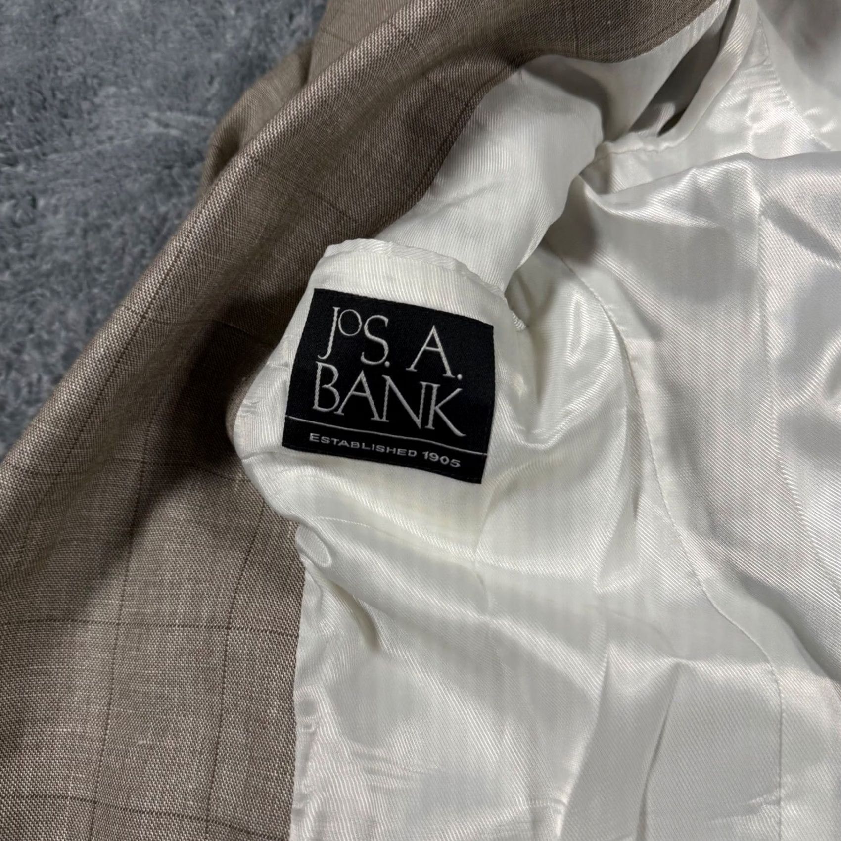Vintage JOS A BANK Blazer Sport Jacket Plaid Mens Size 43L Linen Wool Silk Size 46R - 7 Thumbnail