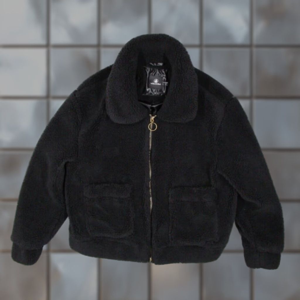 Volcom Jacket Women 16 Black Sherpa Fleece Full Zip Lined Fuzzy Gorpcore