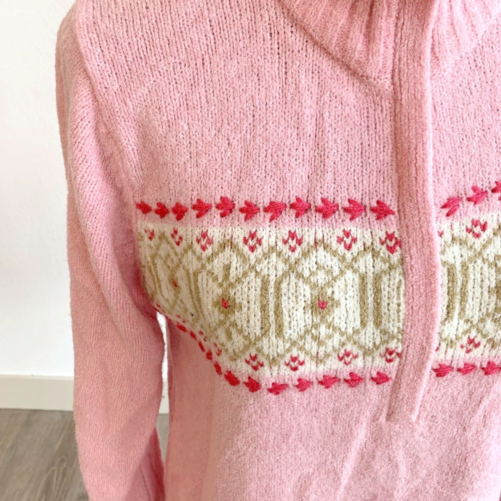 Vintage VINTAGE Columbia Quarter Zip Fair Isle Pink Wool Blend Sweater Womens Medium Size M / US 6-8 / IT 42-44 - 3 Thumbnail
