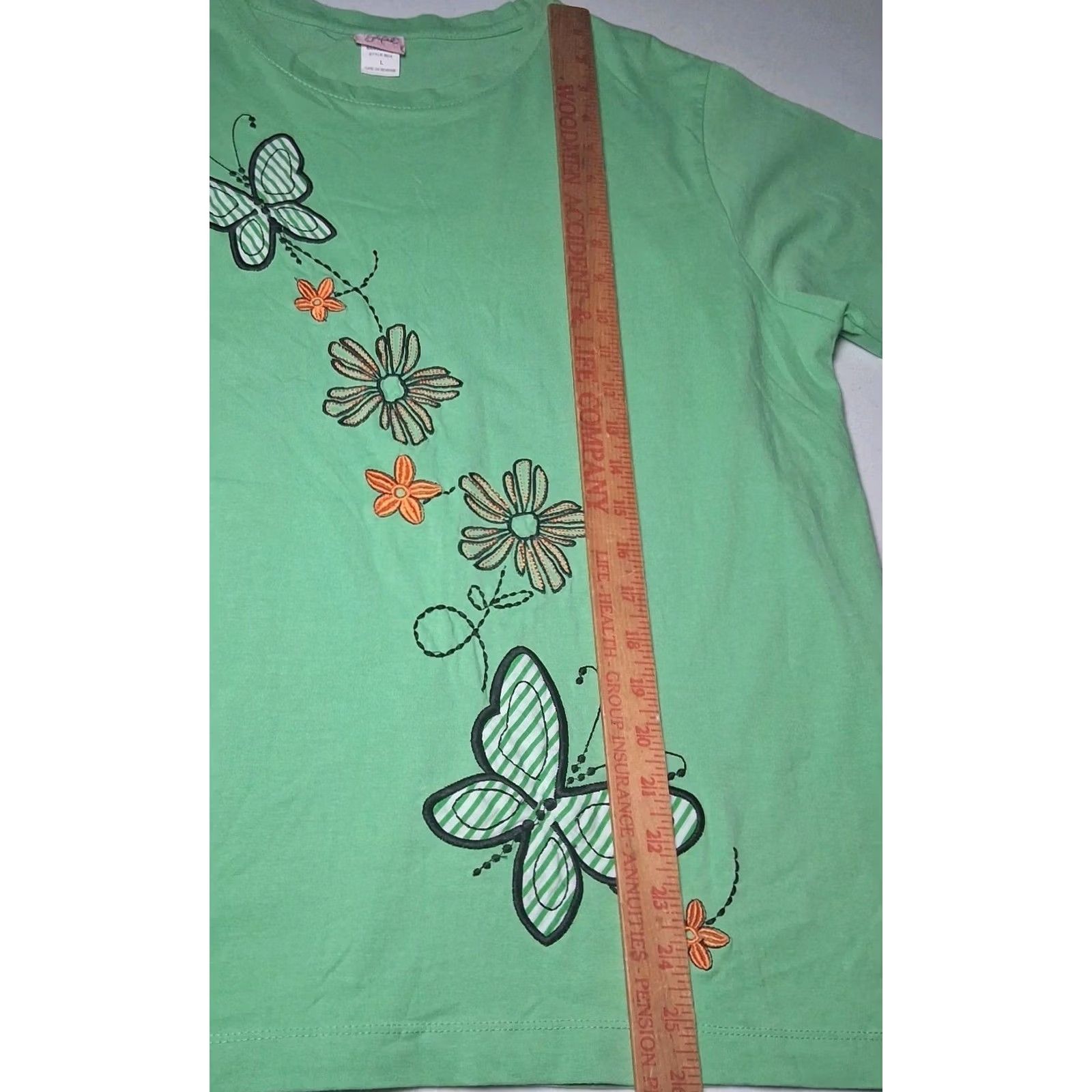 Vintage VINTAGE Adrian Delafield Shirt L Green Butterflies Flowers Whimsical Nature Casual Embroidered T-Shirt Womens Size L / US 10 / IT 46 - 6 Thumbnail