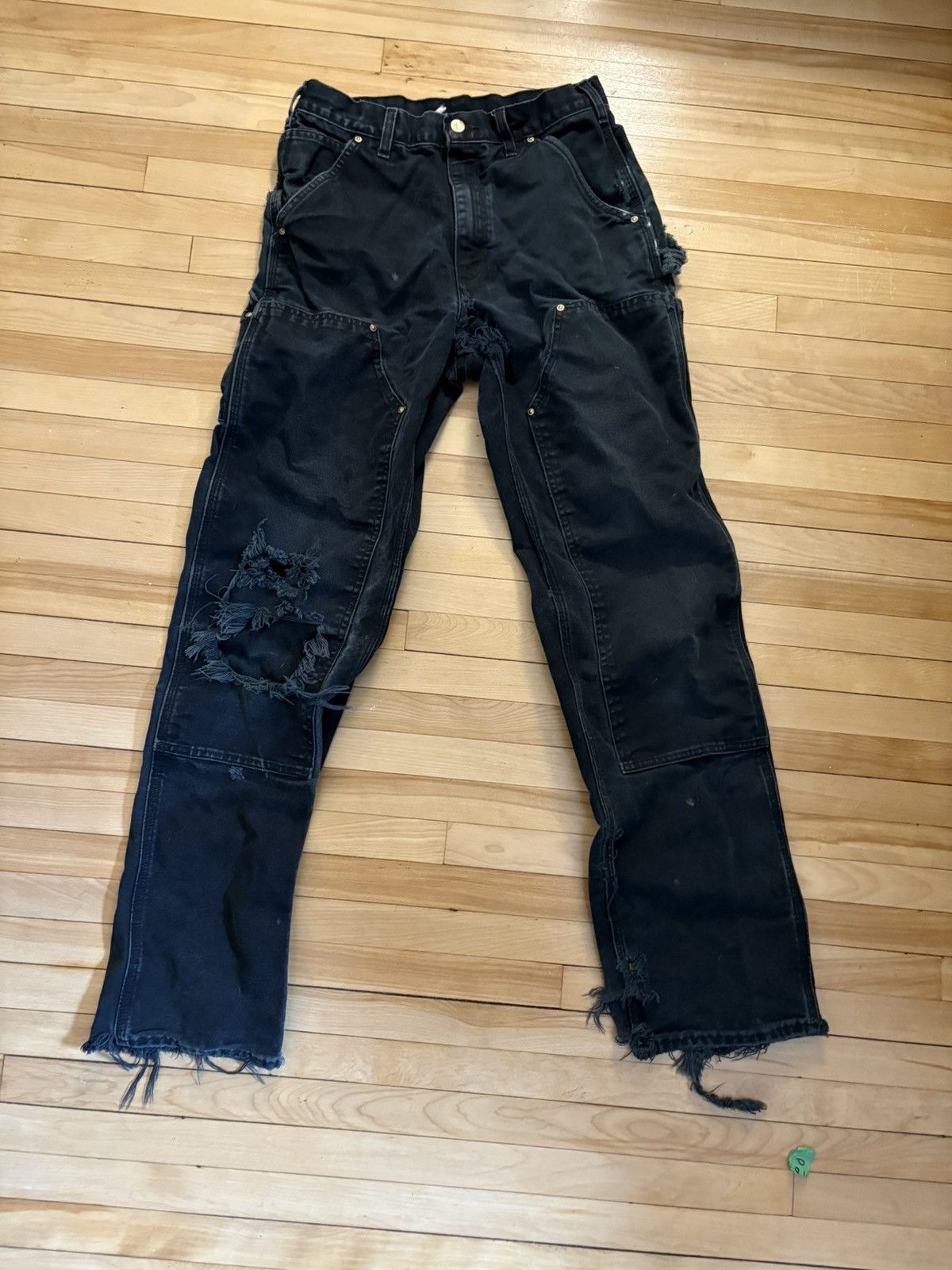 Carhartt Black distressed carhartt double front dungarees Size US 30 / EU 46 - 1 Thumbnail