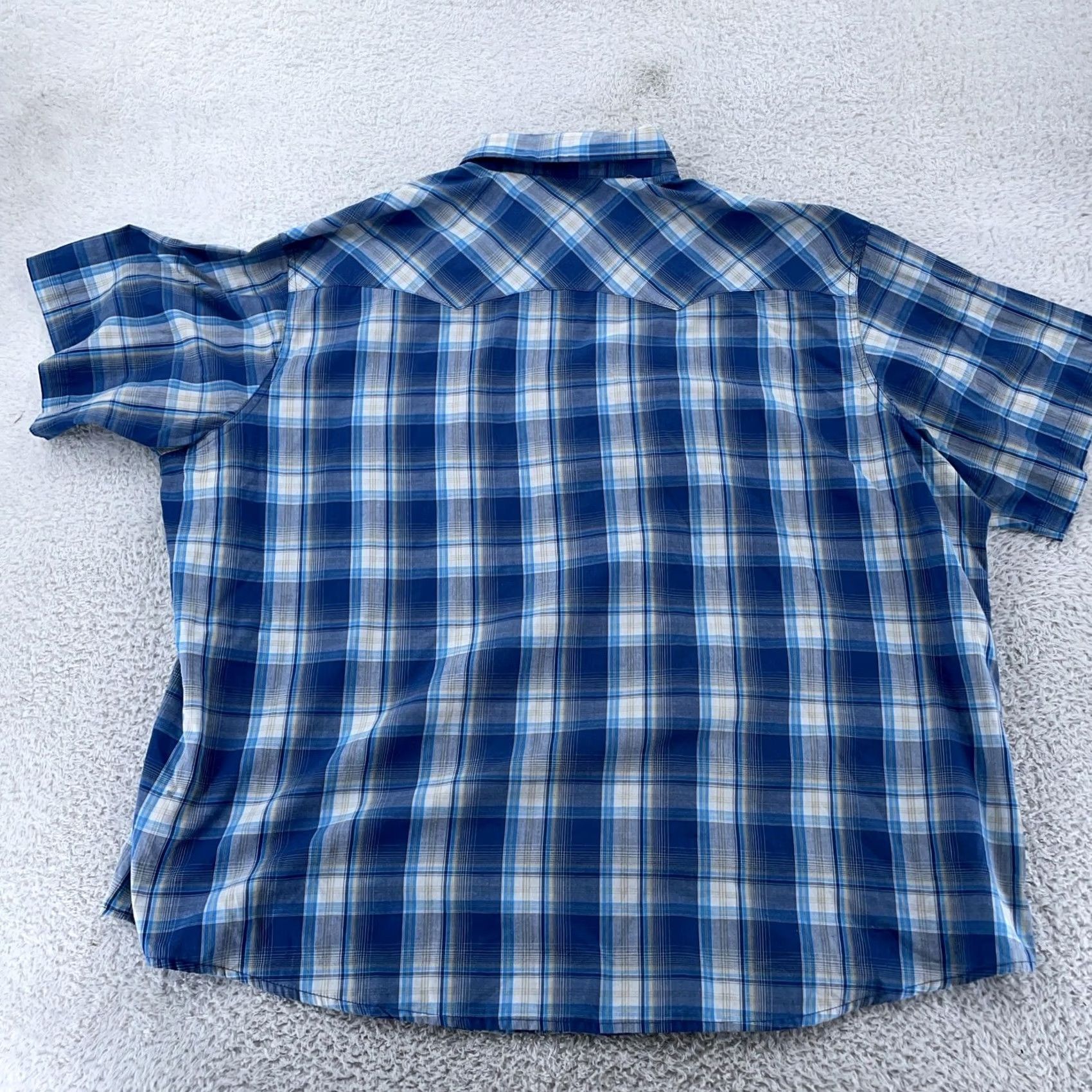 Wrangler Wrangler Shirt Men 3XL Blue White Plaid Western S/S Collared Pearl Snap Button-Up Pocket Outdoor Casual Travel | Mens Size US XXL / EU 58 / 5 - 5 Thumbnail
