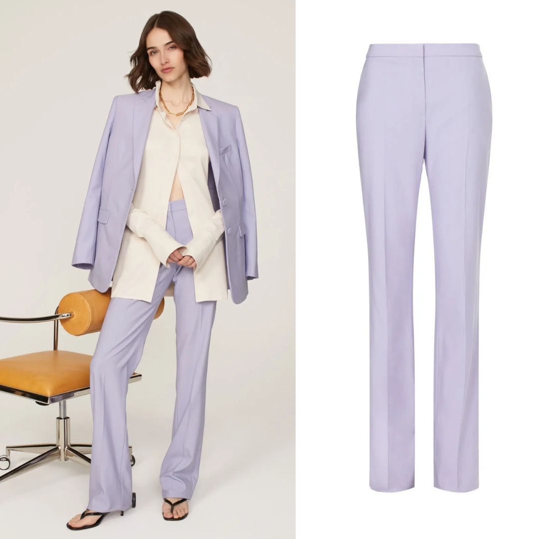 Another Tomorrow Another Tomorrow Lilac Merino Wool Straight Leg Trousers 10 Size 32" / US 10 / IT 46 - 1 Thumbnail