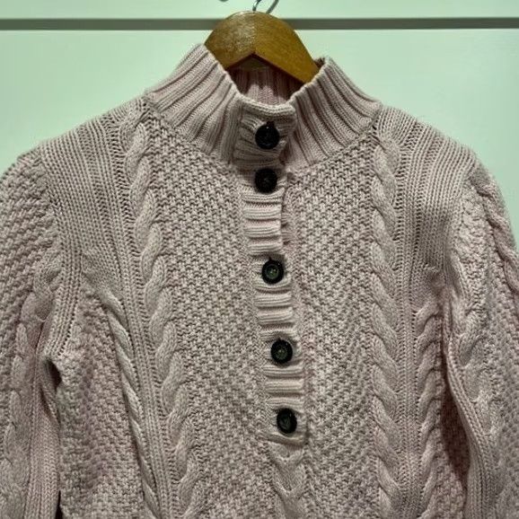 Vintage Leo & Nicole Sweater Womens L Pink Cable Knit Mock Neck Button Pullover Size L / US 10 / IT 46 - 2 Thumbnail