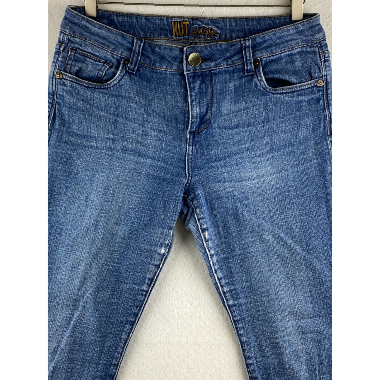 Vintage KUT from the Kloth Jeans Womens 8 Blue Bootcut Stretch Denim Dark Distressed Size 30" / US 8 / IT 44 - 2 Thumbnail