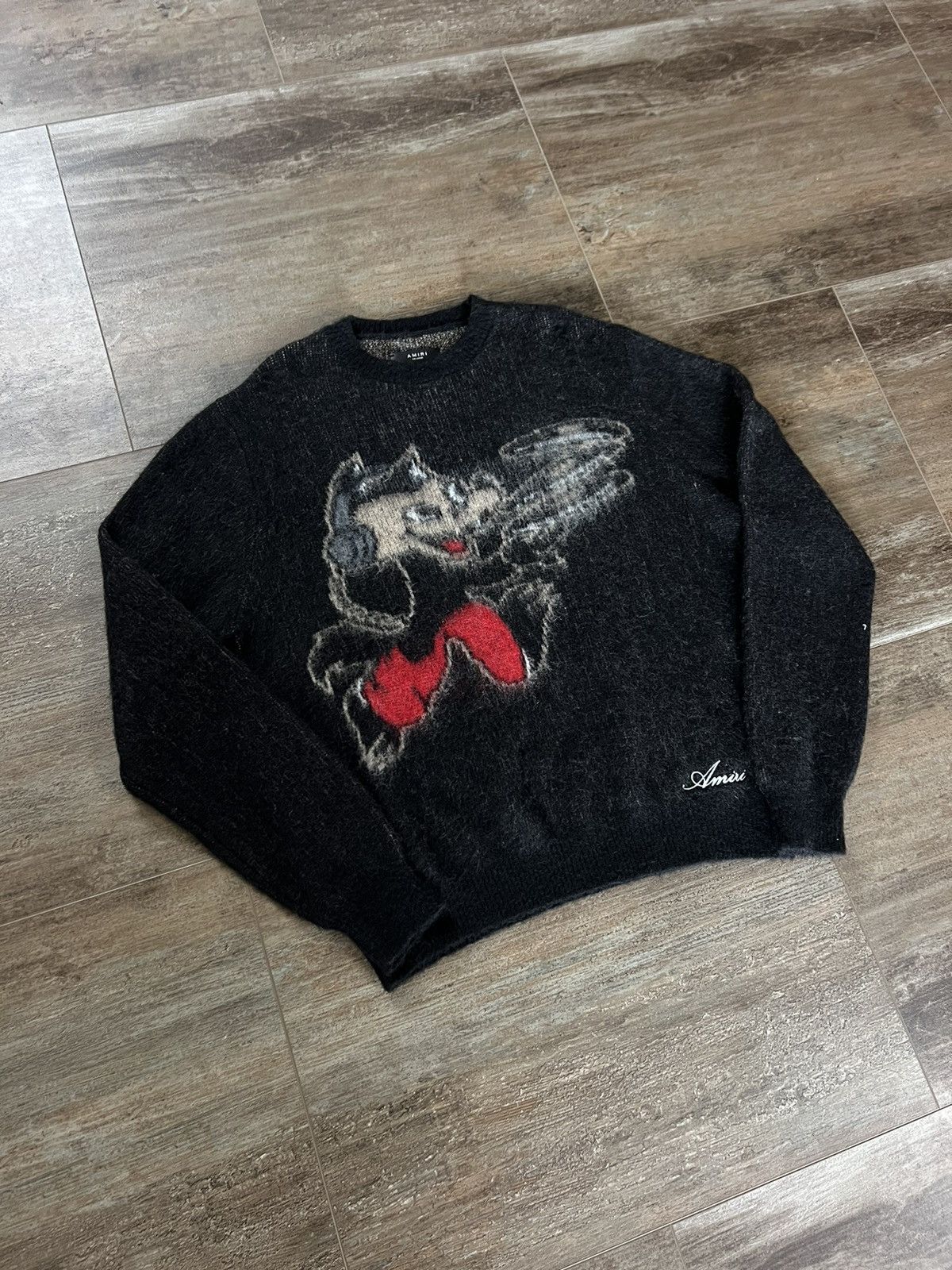 image of Amiri Sweater Mohair Record Wolf in Black, Men's (Size 2XL)