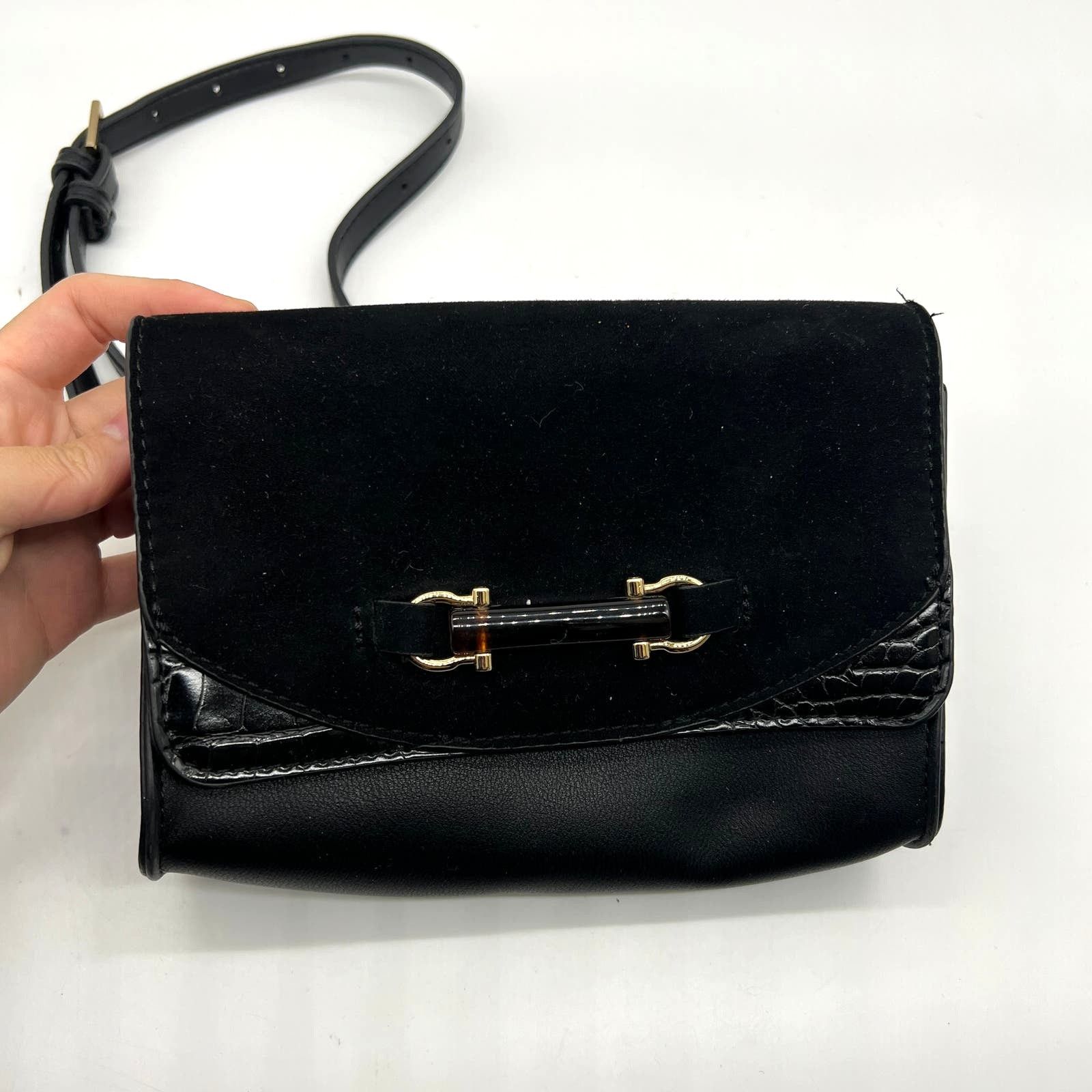Topshop Womens Belt Crossbody Bag Black Adjustable Strap