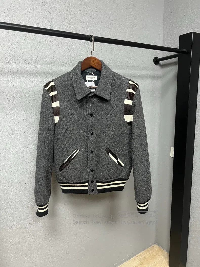 Saint Laurent Paris Saint Laurent Paris Grey Horsehair Patchwork Baseball Jack Size US M / EU 48-50 / 2 - 1 Thumbnail