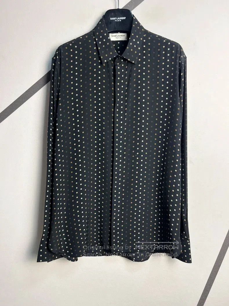 Saint Laurent Paris Saint Laurent Silk Polka Dot Button-Up Shirt Size US M / EU 48-50 / 2 - 1 Thumbnail