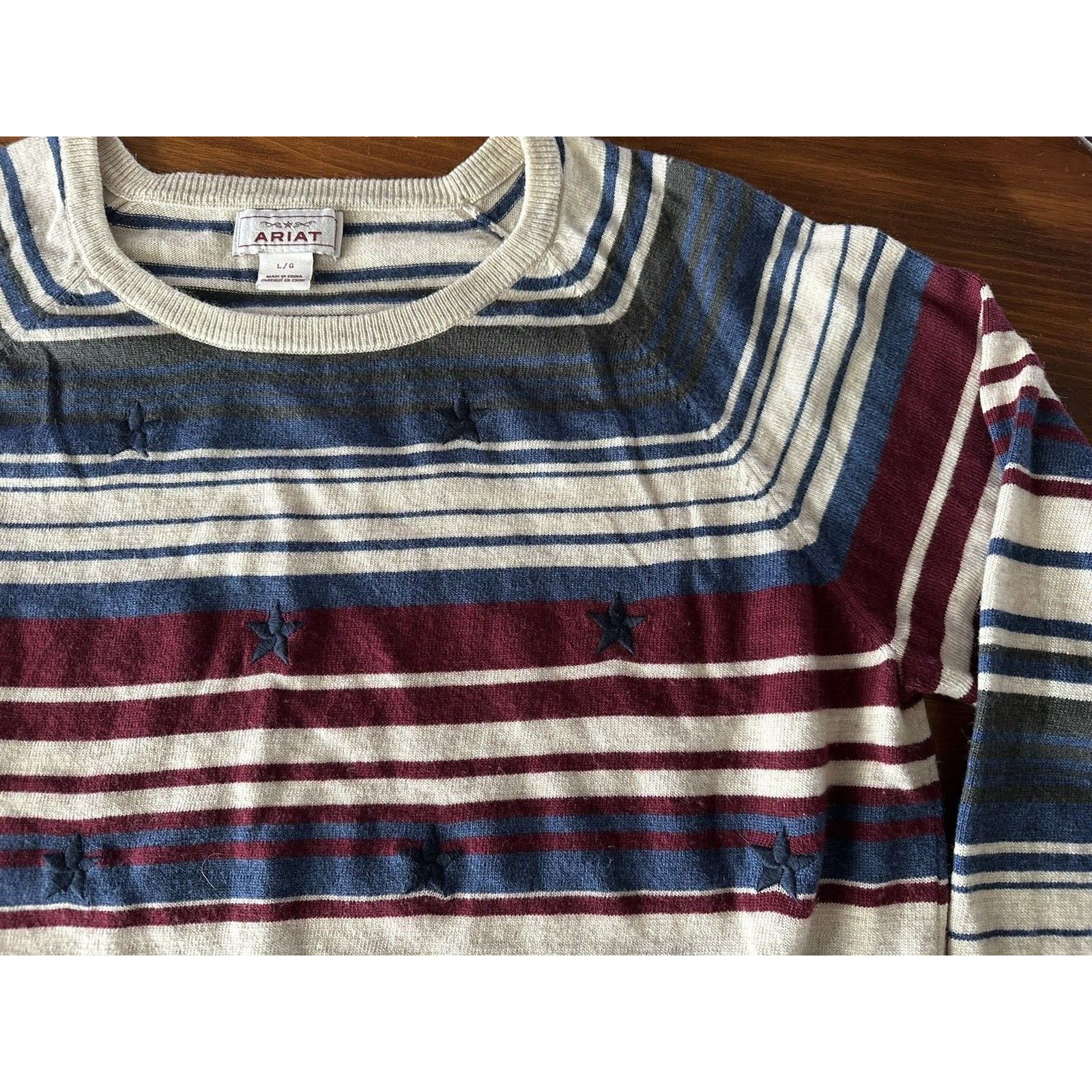 Ariat ARIAT Women's Fonda Sweater, Large Blue. Red Stripe w/Stars Size L / US 10 / IT 46 - 4 Thumbnail