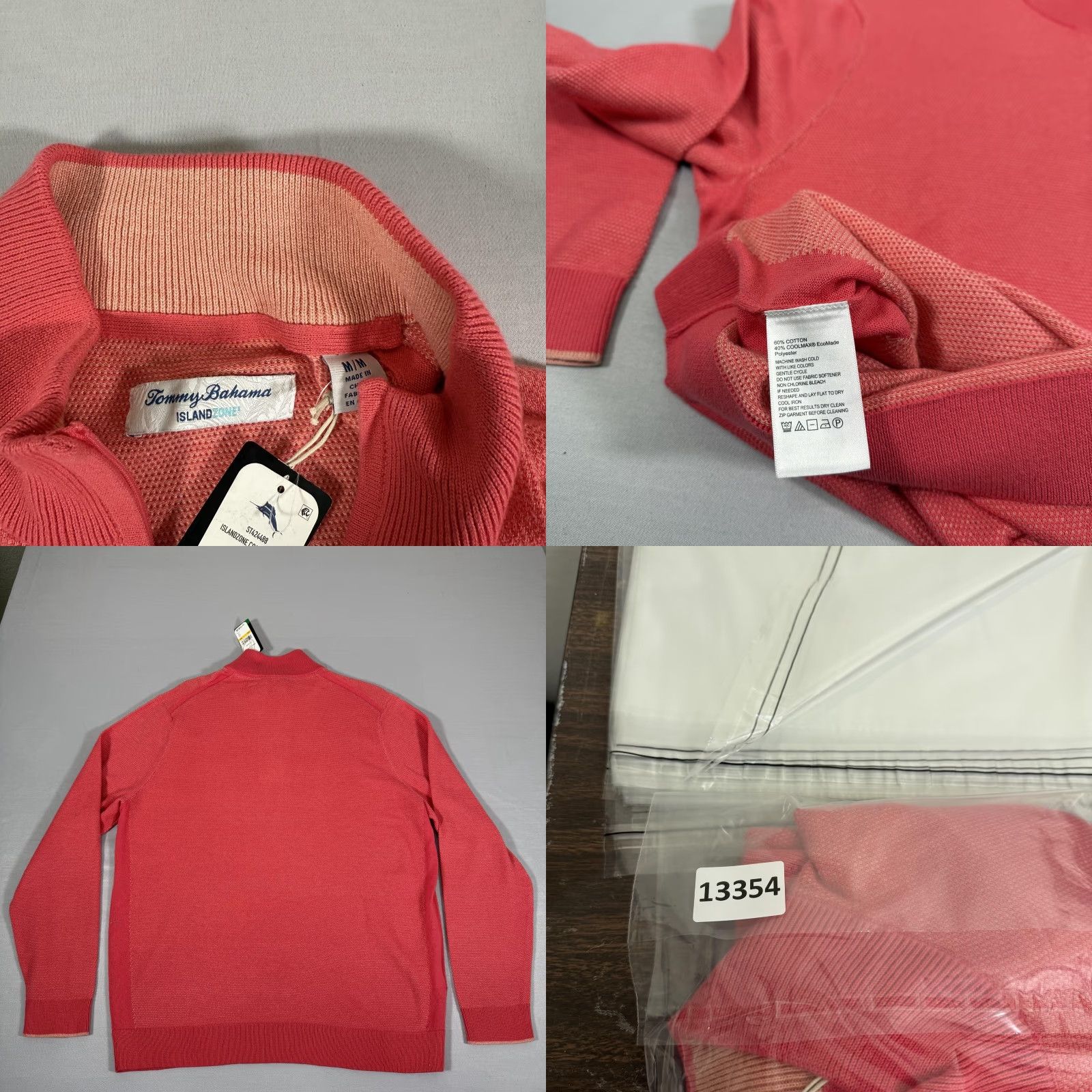 Tommy Bahama Tommy Bahama Sweater Men Medium Pink Half Zip Pullover Island Zone CoolMax Shirt Size US M / EU 48-50 / 2 - 8 Thumbnail