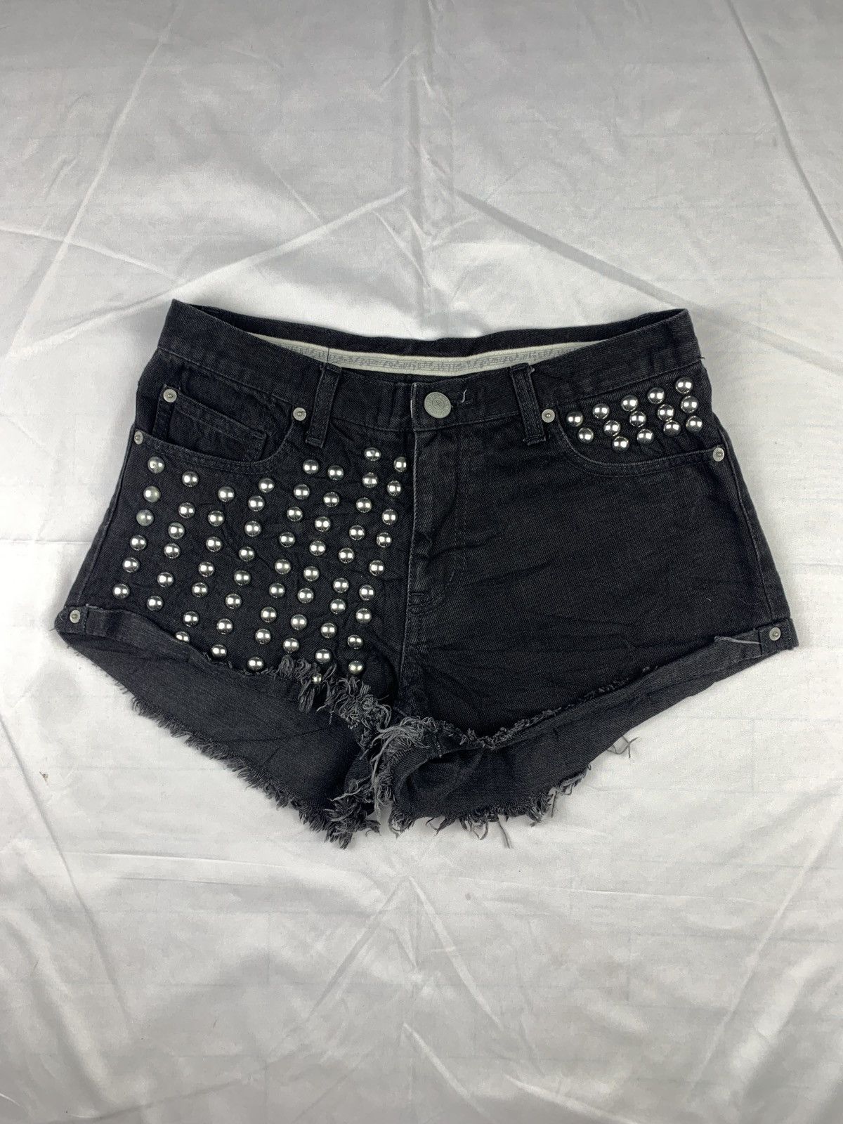 Japanese Brand jouetie Japan Black Studded Rough Mini Jeans Shorts Size 28" / US 6 / IT 42 - 1 Thumbnail