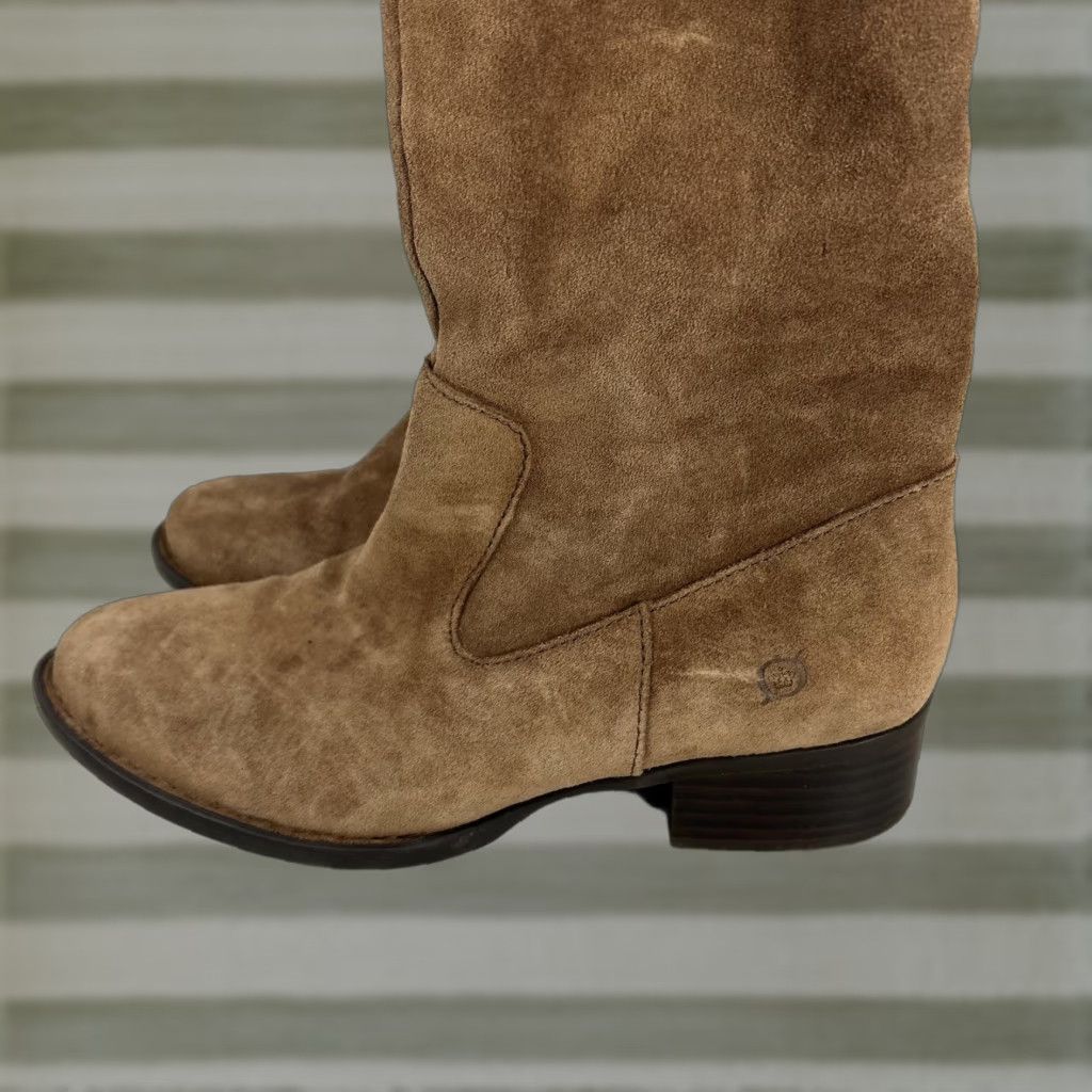 Born Born Boots Womens Size 9 Brown Suede Knee High Riding Zip Lace Up Block Heel Size US 9 / IT 39 - 1 Thumbnail
