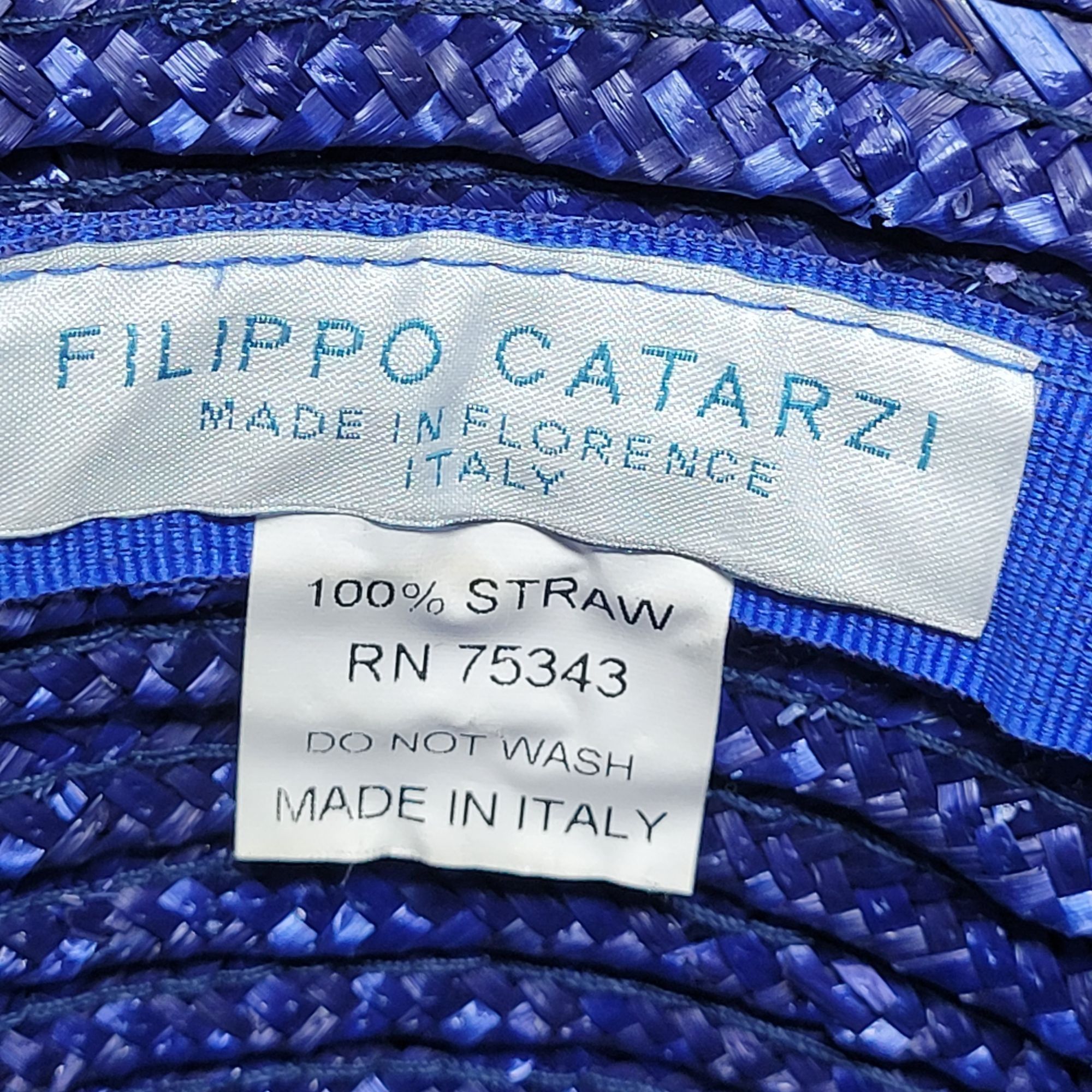 Vintage Vtg 20s 30s Italian Filippo Catarzi Blue Woven Straw Bucket Size ONE SIZE - 2 Thumbnail