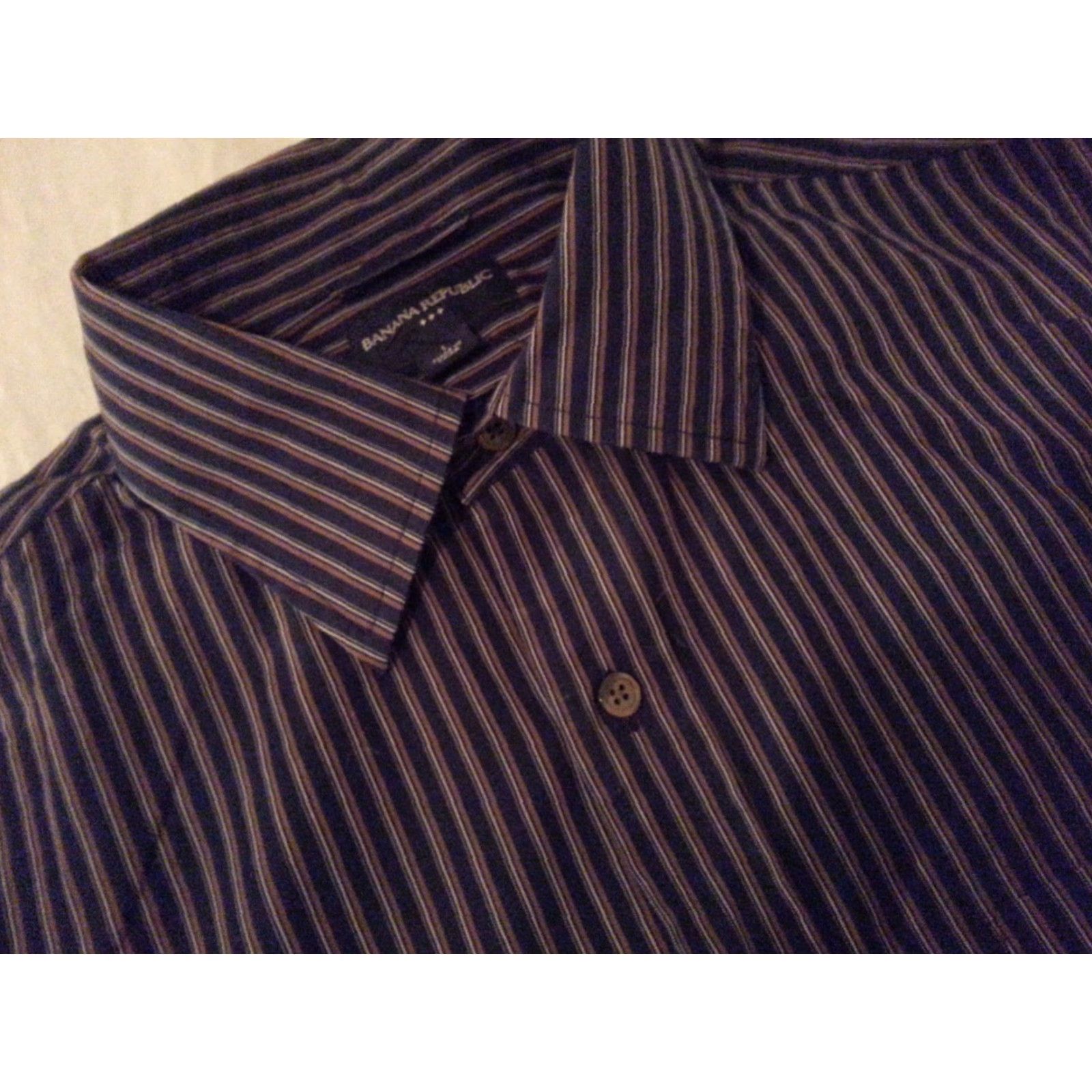 Banana Republic Banana Republic Dress Shirt Mens L Black Stripes Cotton Long Sleeve Button Size 42R - 3 Thumbnail