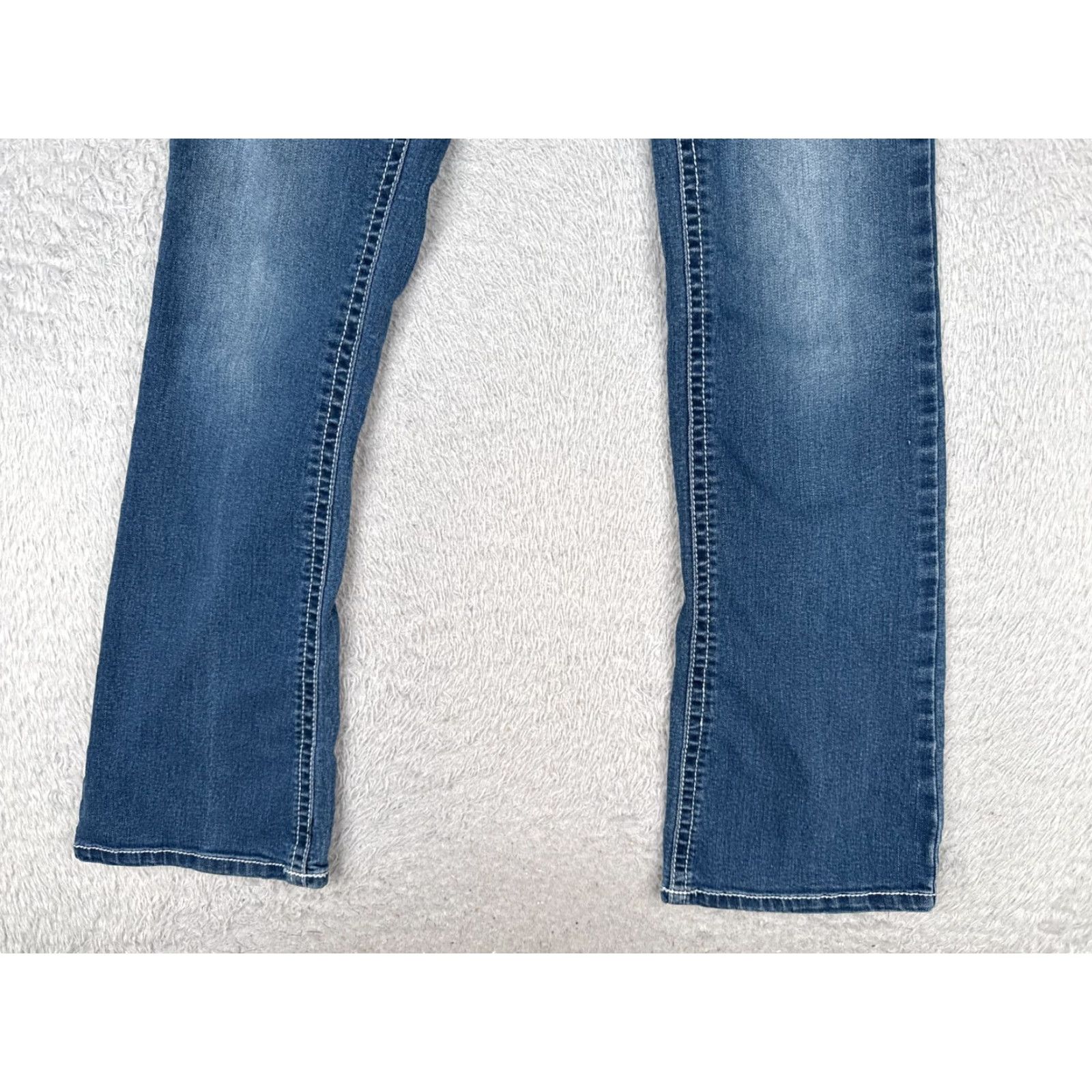 Vintage Cato Jeans Women 6 Blue Denim Bootcut 26x30 Regular Mid Rise 5-Pocket Distressed Stretch Jeans Size 28" / US 6 / IT 42 - 2 Thumbnail