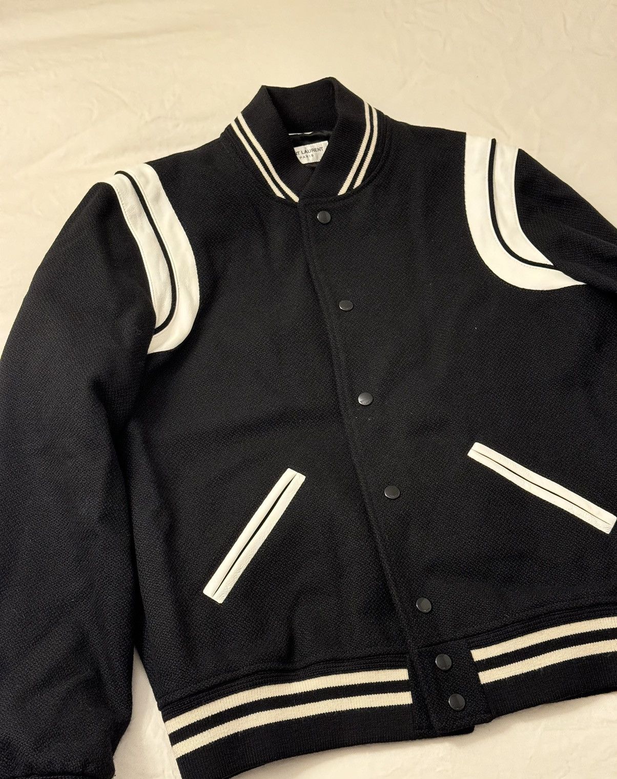 Saint Laurent Paris 🔥Brand New🔥Teddy Leather-Trimmed Wool Bomber Jacket Size US M / EU 48-50 / 2 - 3 Thumbnail