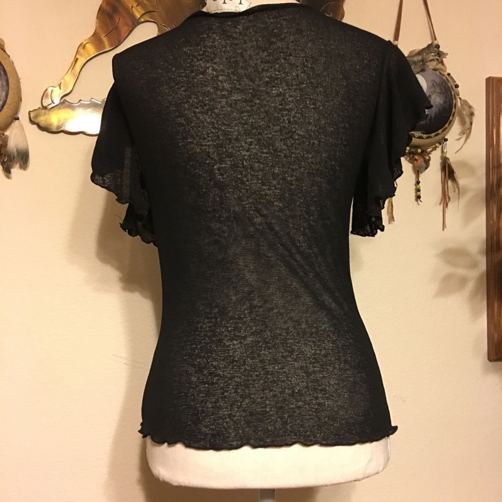Designer Lele brand flutter sleeve top sheer stretchy NEW M Size M / US 6-8 / IT 42-44 - 3 Thumbnail