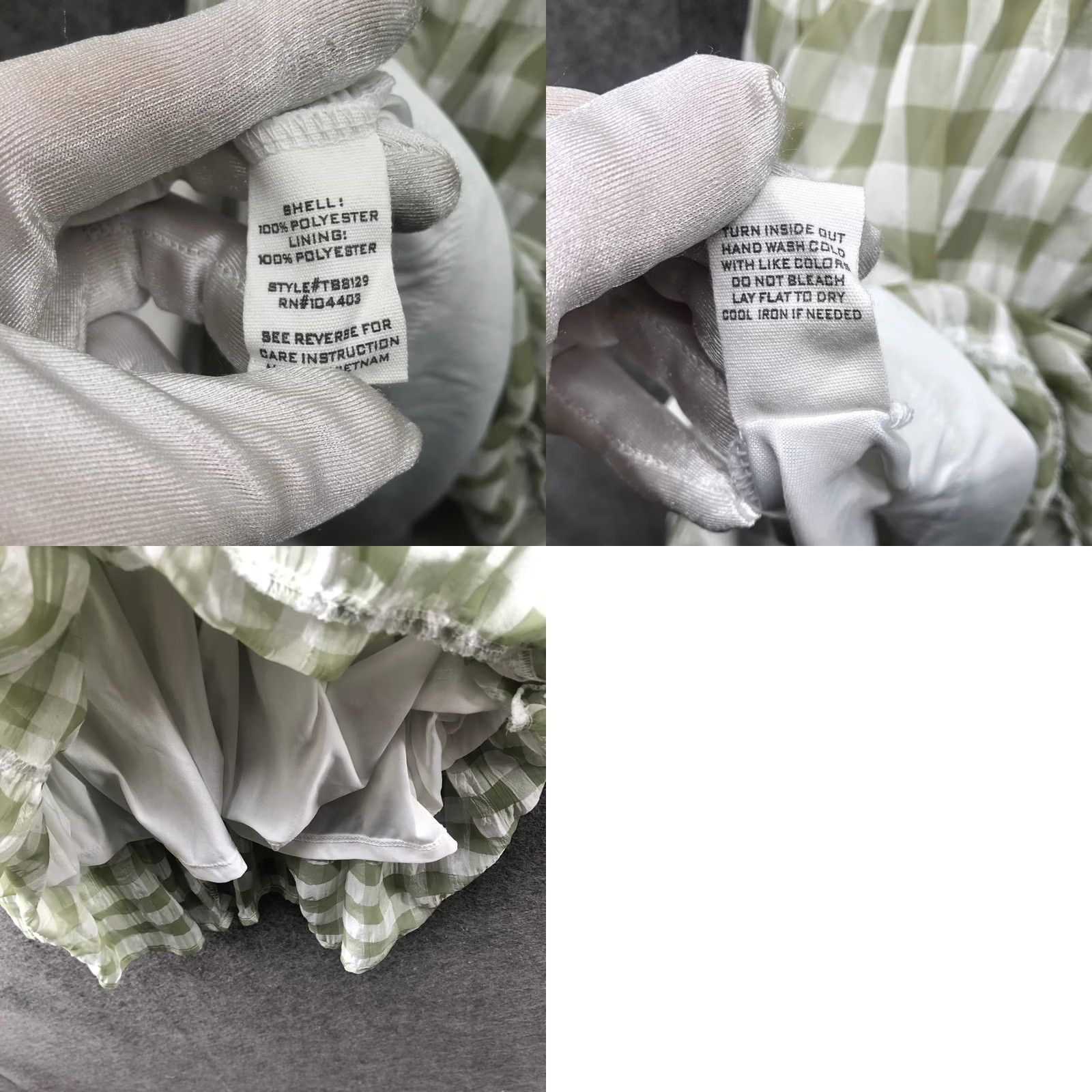 Vintage Mine Square Neck Chiffon Mini Dress M Sage Green Gingham Puff Sleeve Tiered Women Short Sleeve Spring Summer Casual Formal Party/Cocktail | MINE Dress Size M / US 6-8 / IT 42-44 - 8 Thumbnail