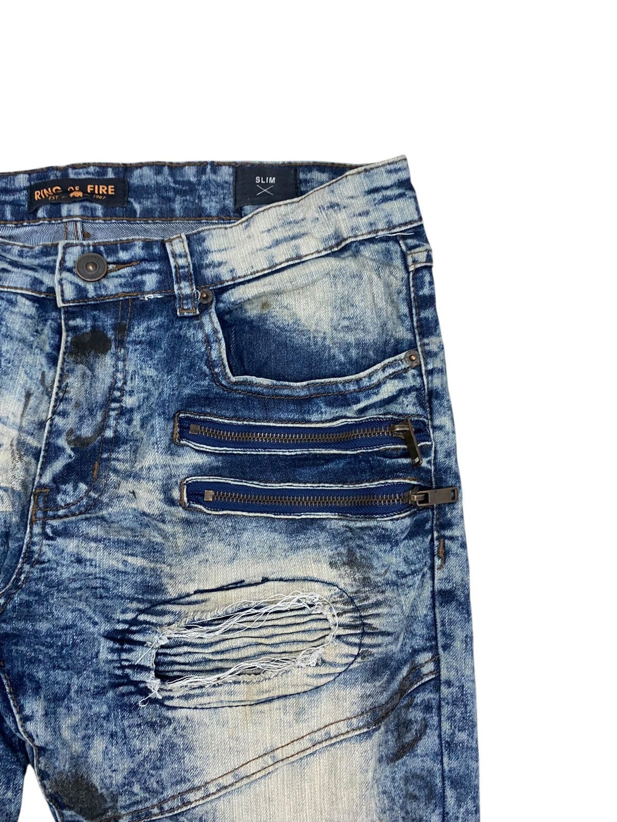 GOSTAR DE FUGA × Japanese Brand Ring of Fire Distressed Acid Washed Zipper Knee Honeycomb Size US 33 - 9 Thumbnail