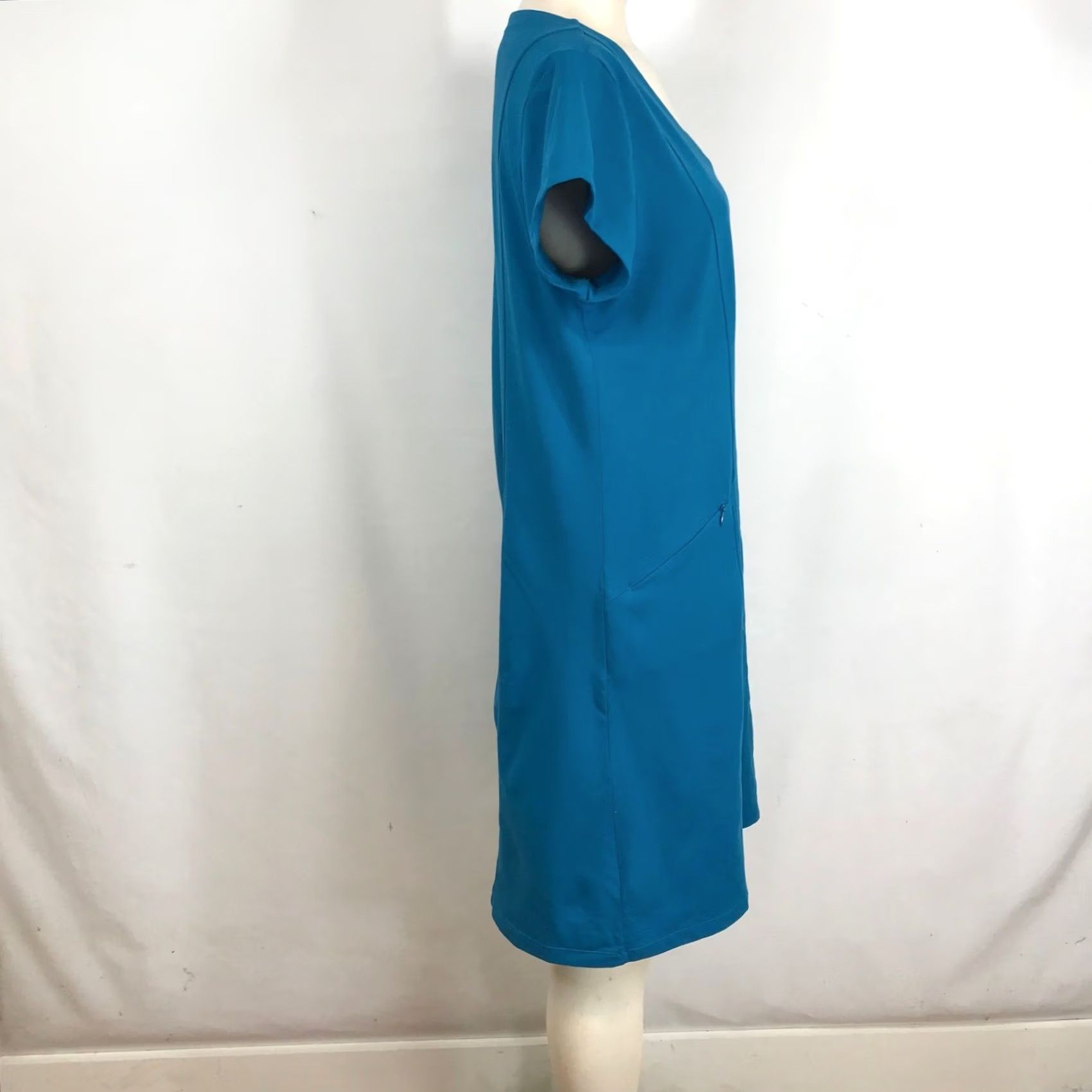 Toad&Co Toad&Co Womens Teal Blue V-Neck Short Sleeve Shift Dress Zip Pocket Large Size 36" / US 14 / IT 50 - 4 Thumbnail