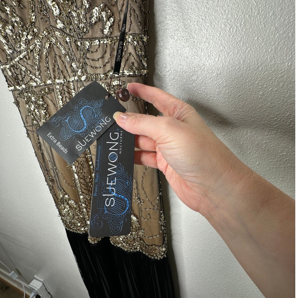 Other NWT Sue Wong Beaded Gold Top Black Fringe Bottom Dress 8 Size M / US 6-8 / IT 42-44 - 6 Thumbnail