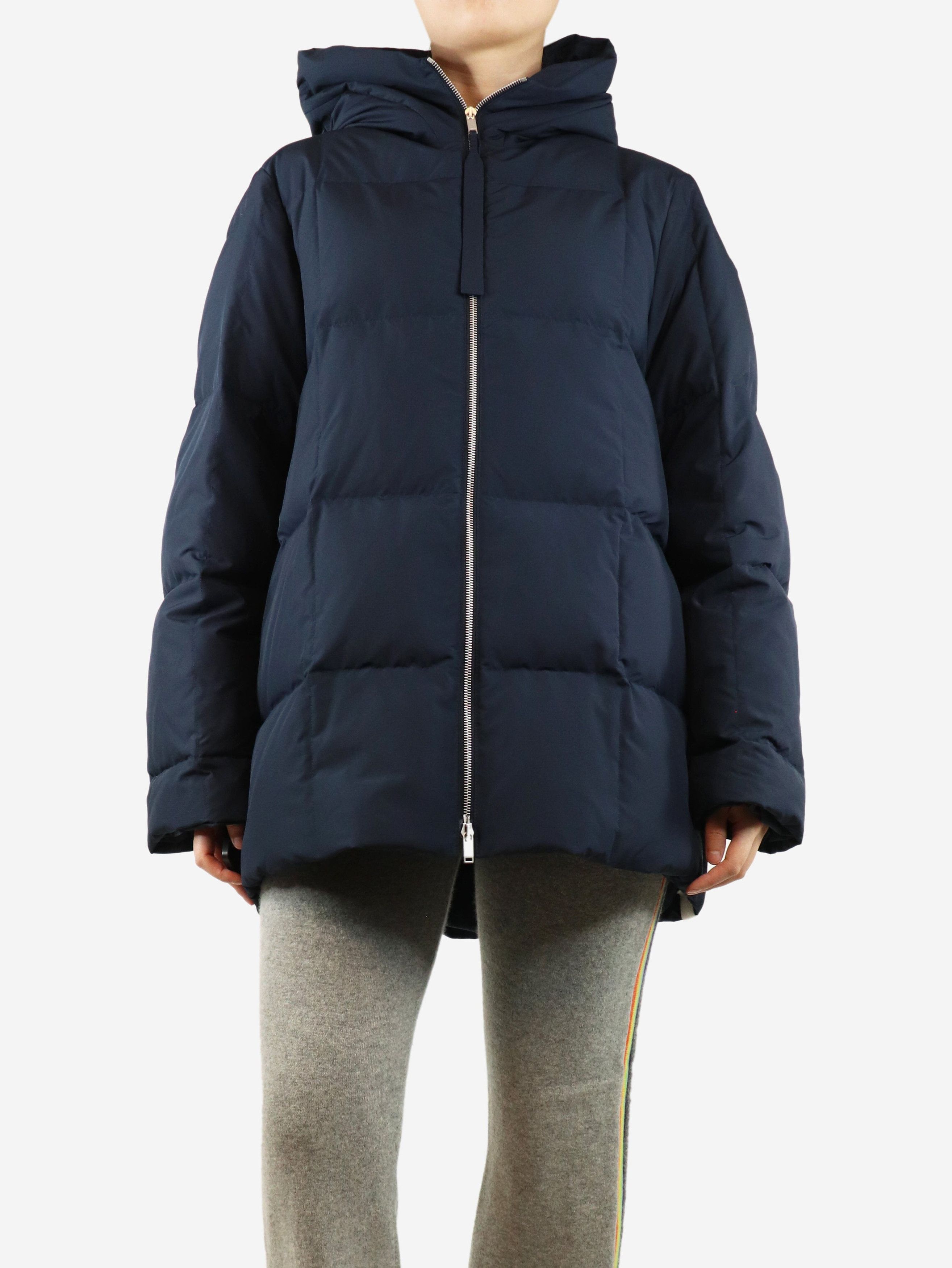 Navy blue hooded puffer coat - size UK 10