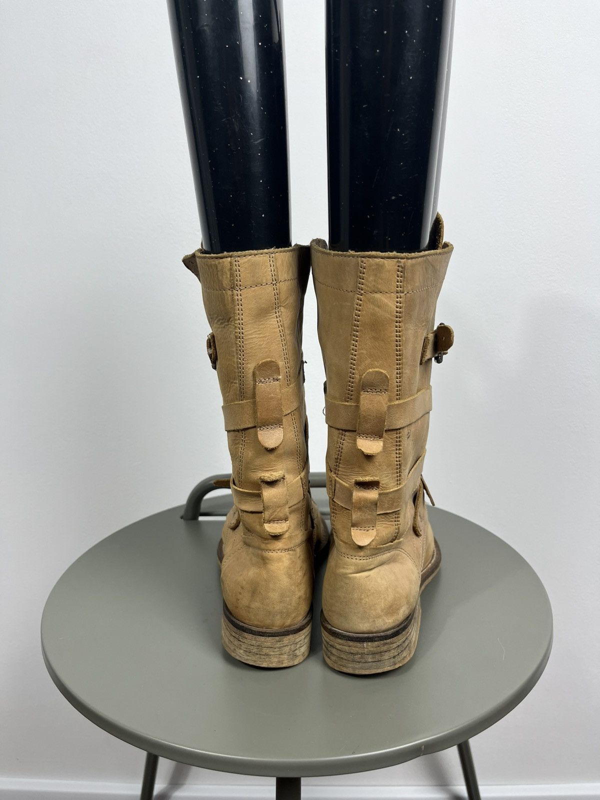 Other Vintage Tan Leather Mid-Calf Boots with Buckle Straps Size US 7.5 / IT 37.5 - 10 Thumbnail