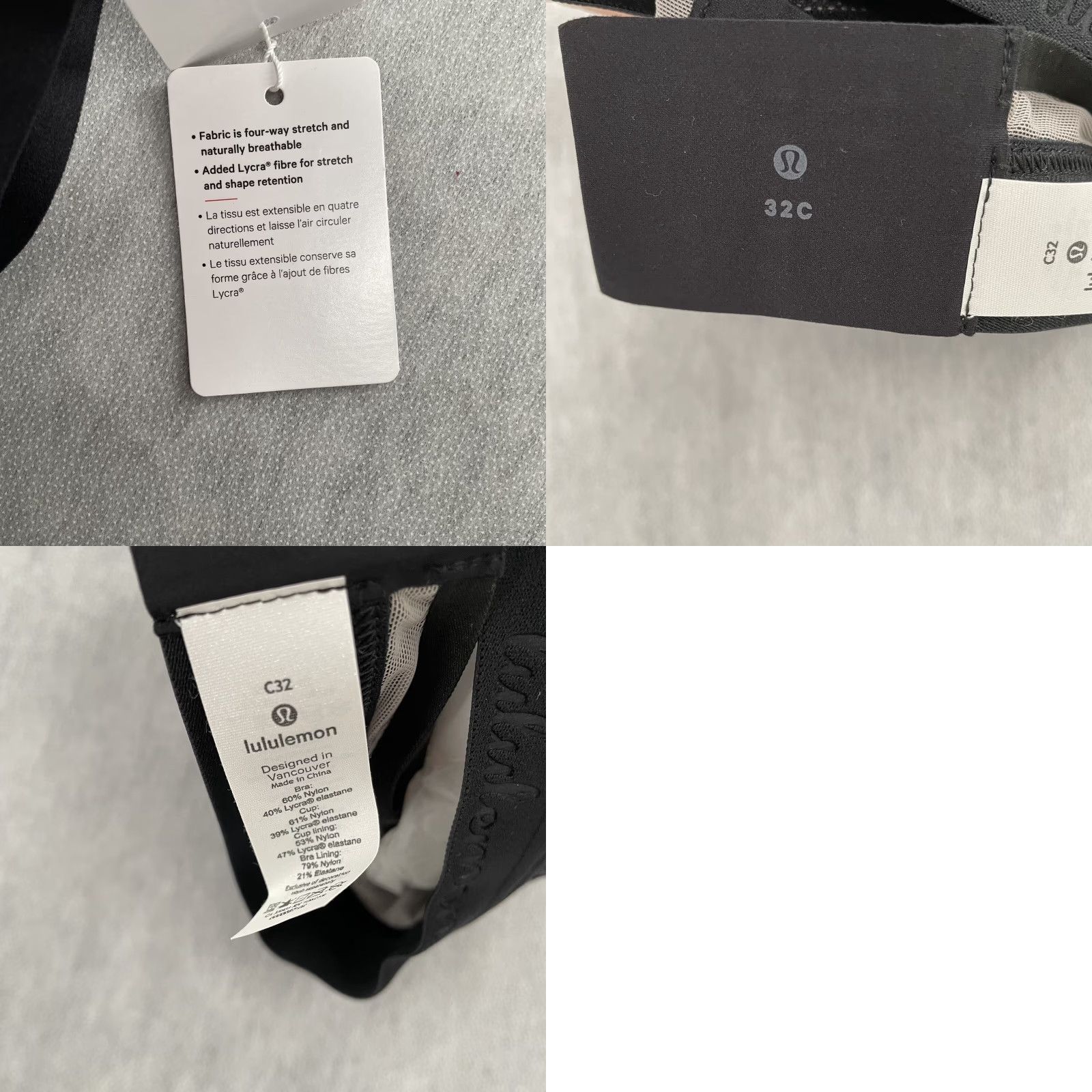 Lululemon Sports Bra Womens 32C Black Awake To Lace Overlay Wireless Non-Padded Racerback Athleisure NEW
