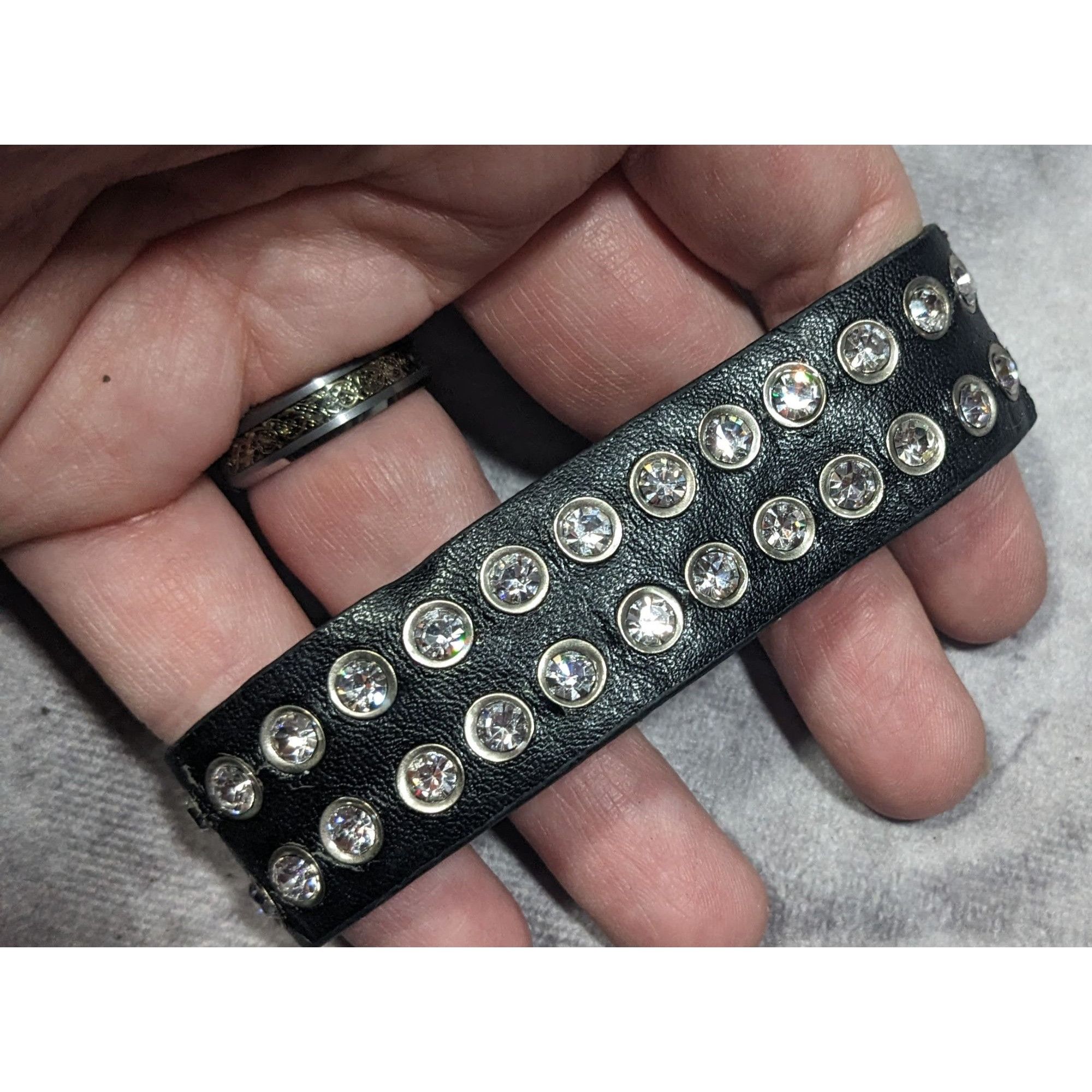 Other Glam Goth Rhinestone Studded Faux Leather Bracelet Size ONE SIZE - 9 Thumbnail