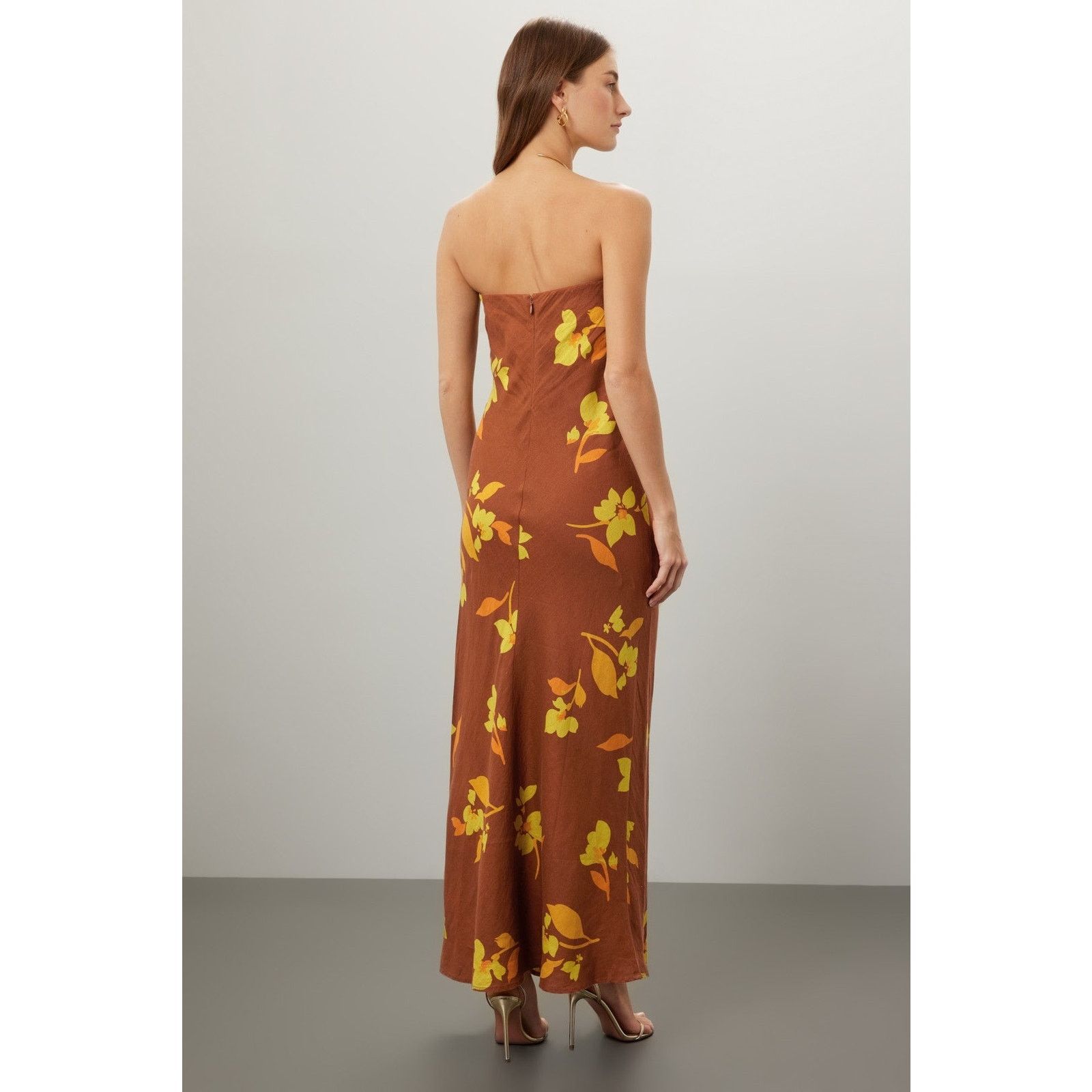 Other RTR Soleil Soleil 5 Brown Floral Linen Strapless Maxi Dress Size XXL / US 16-18 / IT 52-54 - 2 Thumbnail