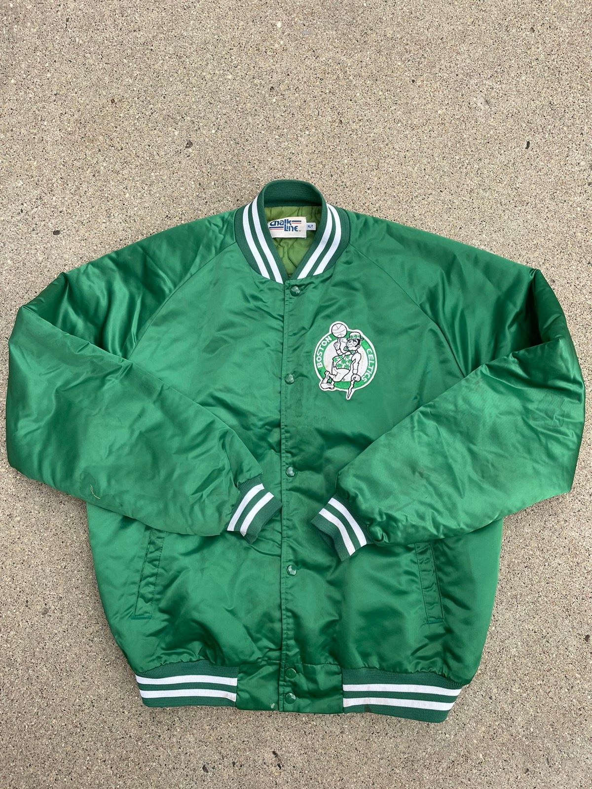Vintage 80s NBA Boston Celtics Larry Bird chalkline bomber jacket. Made in  the USA.