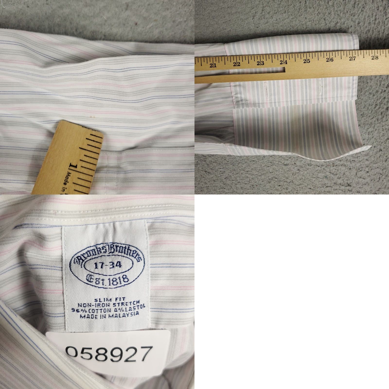 Brooks Brothers VINTAGE Brooks Brothers Dress Shirt Men Size 17 Blue Gray Stripe Long Sleeve French Cuff Business Casual Formal Size 46R - 8 Thumbnail